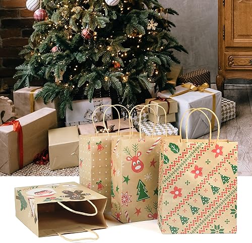 Miniatura 3 de Ogrmar 24 bolsas de regalo de Navidad, bolsas de papel de regalo de Navidad con impresiones de Navidad para regalos de fiesta navideña, caja de