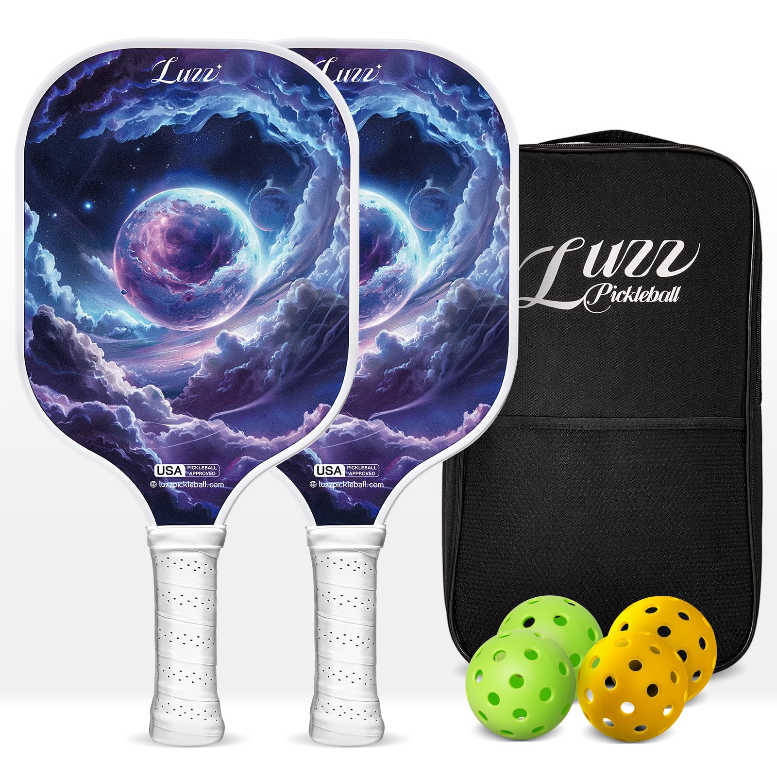 LUZZ Pickleball Paddles Set of 2, T700 Carbon Fiber Pickleball Paddle Sandblasted Surface with Honeycomb Core for Beginners Increased Spin Control