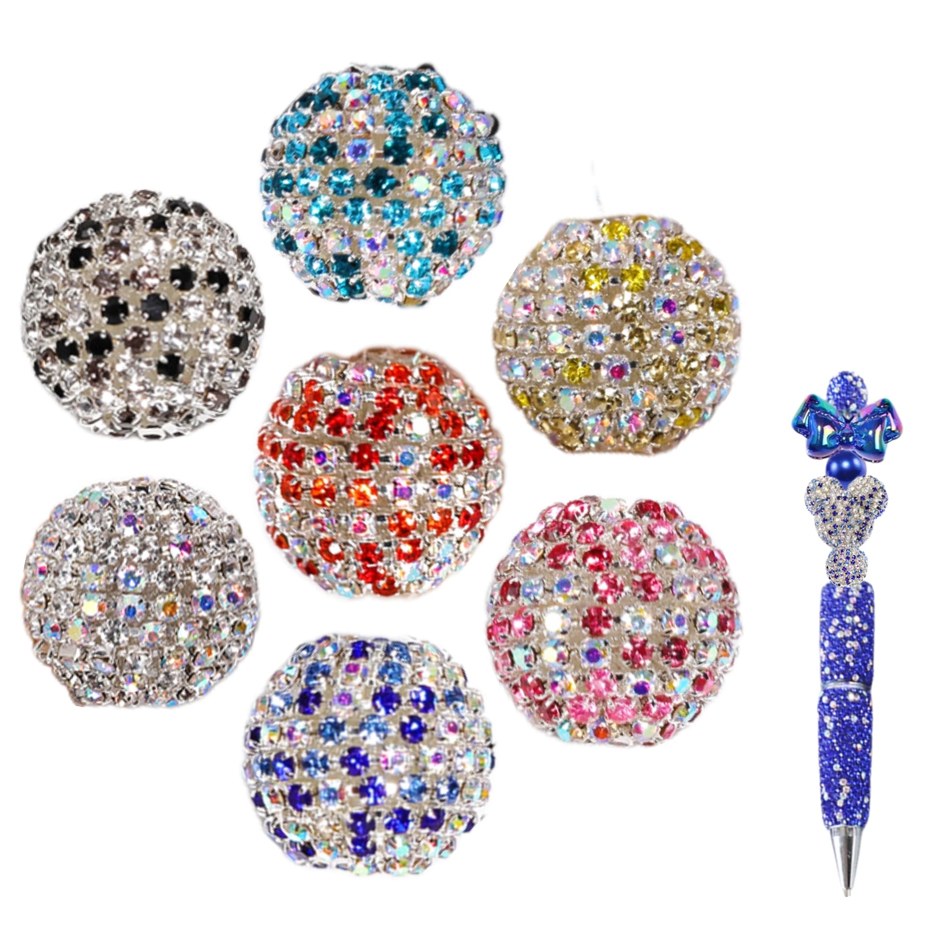 Beads for Pens 17mm Rhinestone Beaded Pens Beads Bling Glitter Beads Large Balls Crystal Pen Beads for DIY Pens Keychain Making Suppliers 7pcs