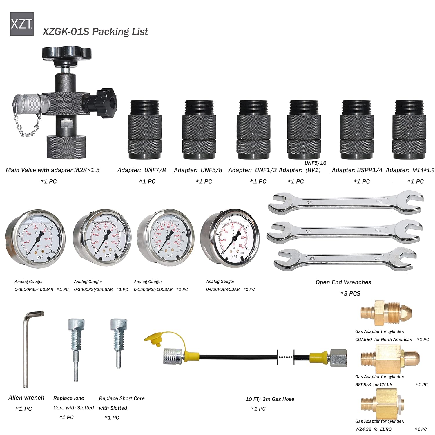 XZT GK-01S Hydraulic Accumulator Nitrogen Charging System, Nitrogen Pressure Test Kit, Gas Charging Tools