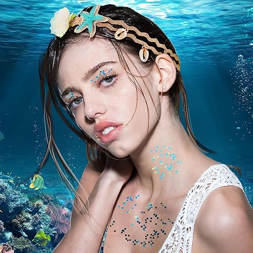 Miniatura 4 de 4 piezas de accesorios para el cabello de sirena, diadema de estrella de mar, pinzas para el cabello, purpurina de maquillaje para mujeres y niñas,