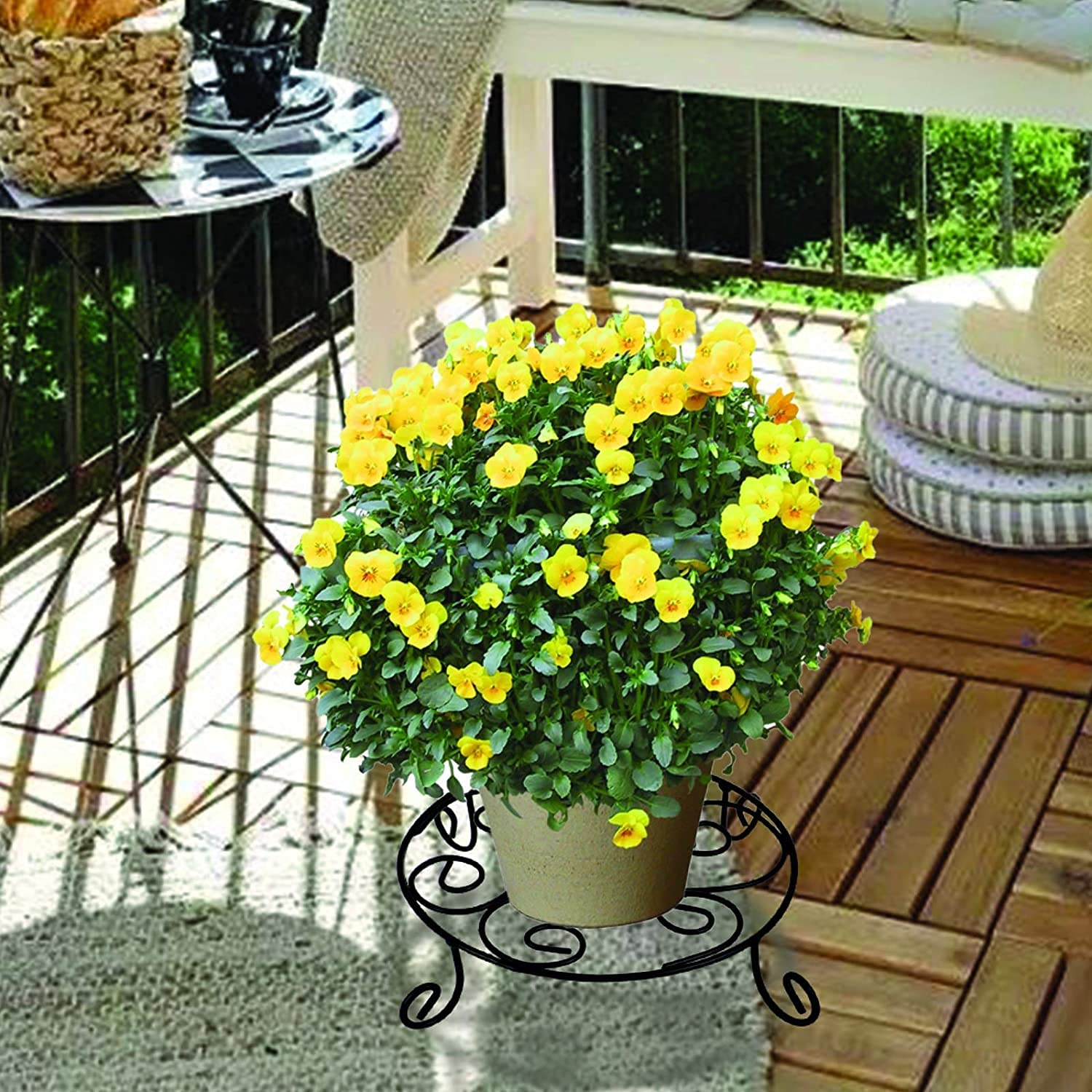 Trnndestore Metal Plant Stand Flower Pot Holder | 9 Inches Potted Plant | with Supporter Black Iron Round Rack | Flower Stand for Balcony Garden, Living Room, Home Decor