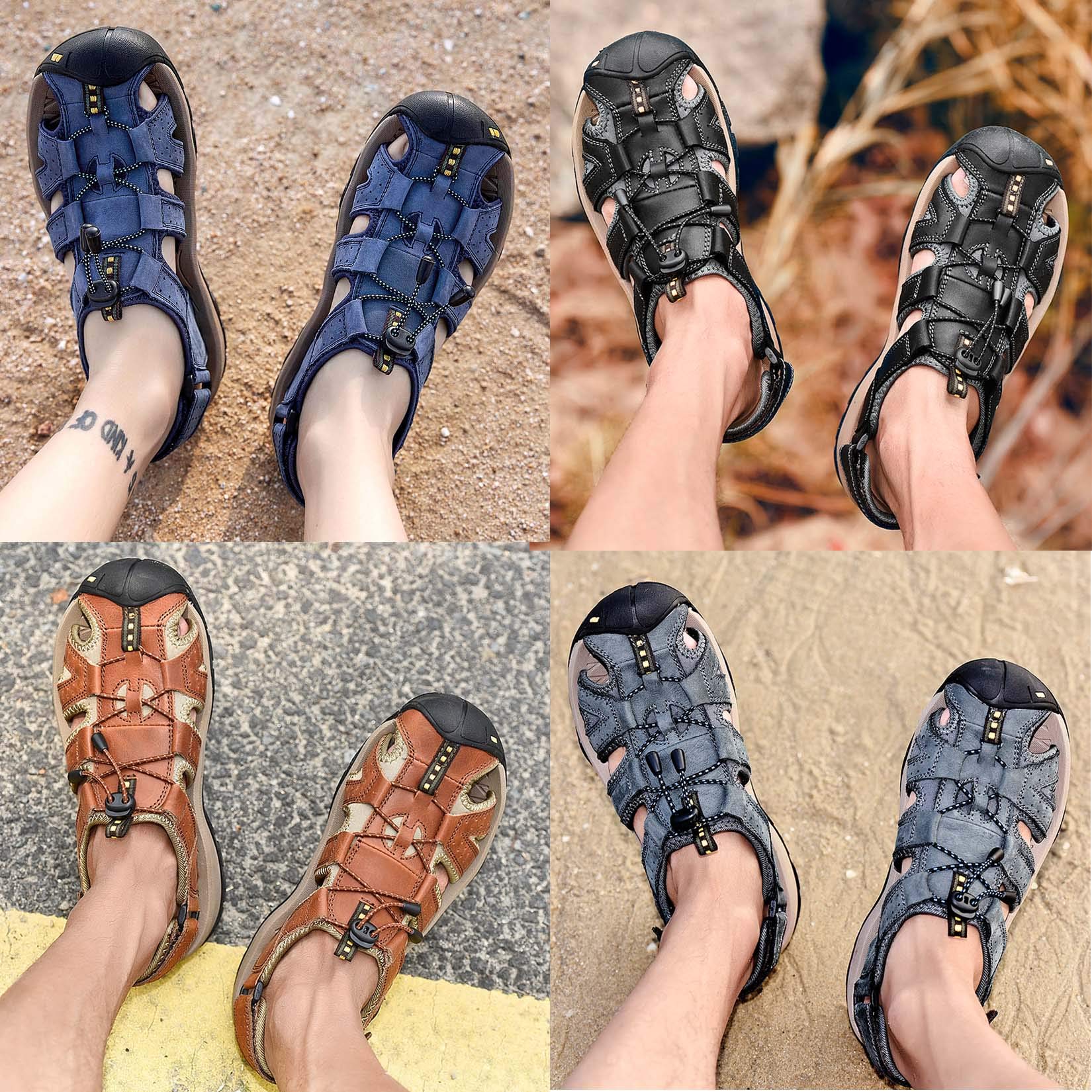 Lvptsh Sandali Sportivi Uomo Cuoio Estivi Trekking Sandali da Mare All'aperto Spiaggia Pescatore Antiscivolo