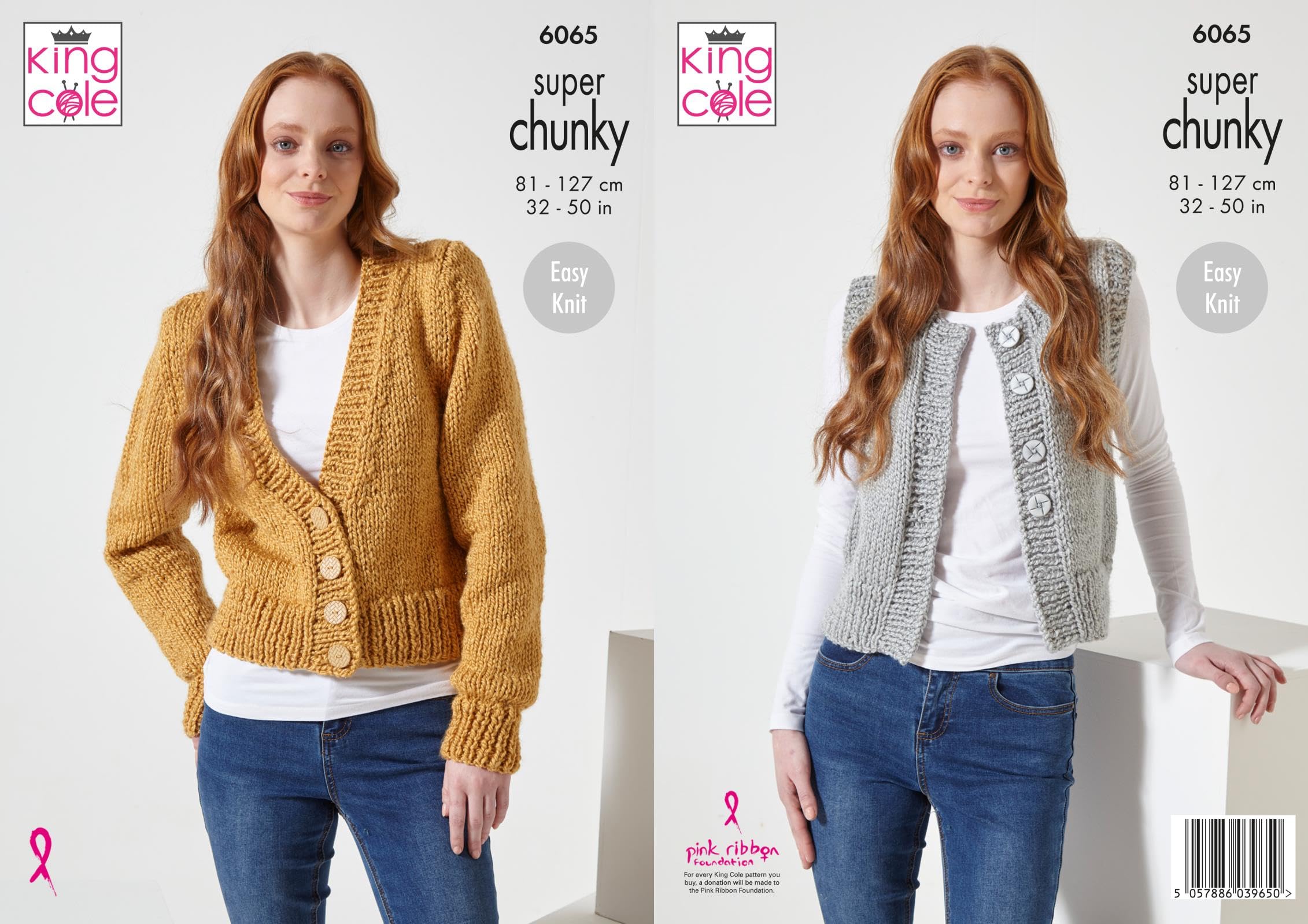 King Cole Super Chunky Ladies Pattern 6065 Cardi & Waistcoat 81-127cm Easy Knit