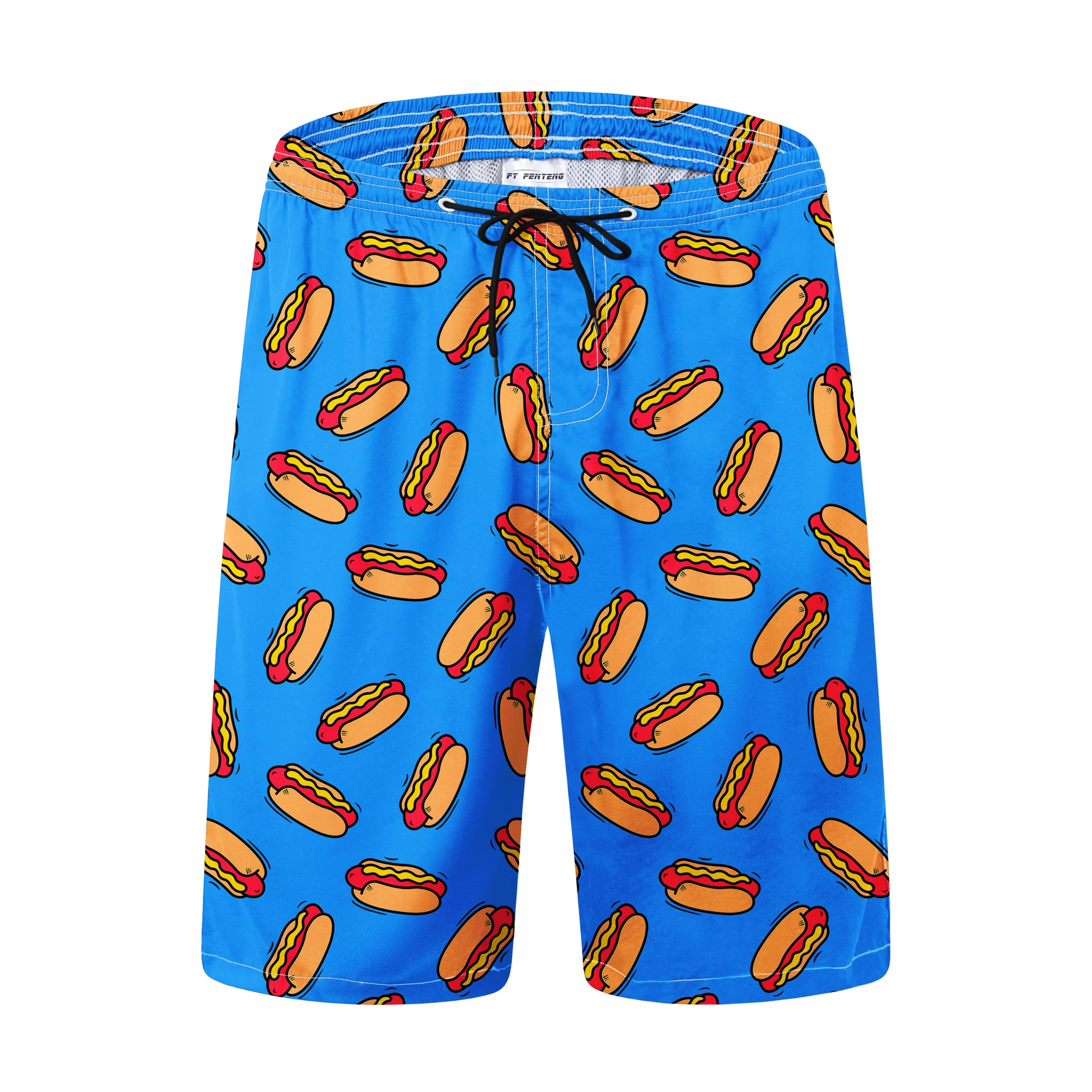 Photo 1 of FT FENTENG Mens Swim Trunks for Men, Blue Hot Dog Board Shorts Men's Swimwear Bathing Suit with Mesh Lining, Funny Hawaii Quick Dry Beach Shorts for Men Swimming Trunks, 3X-Large