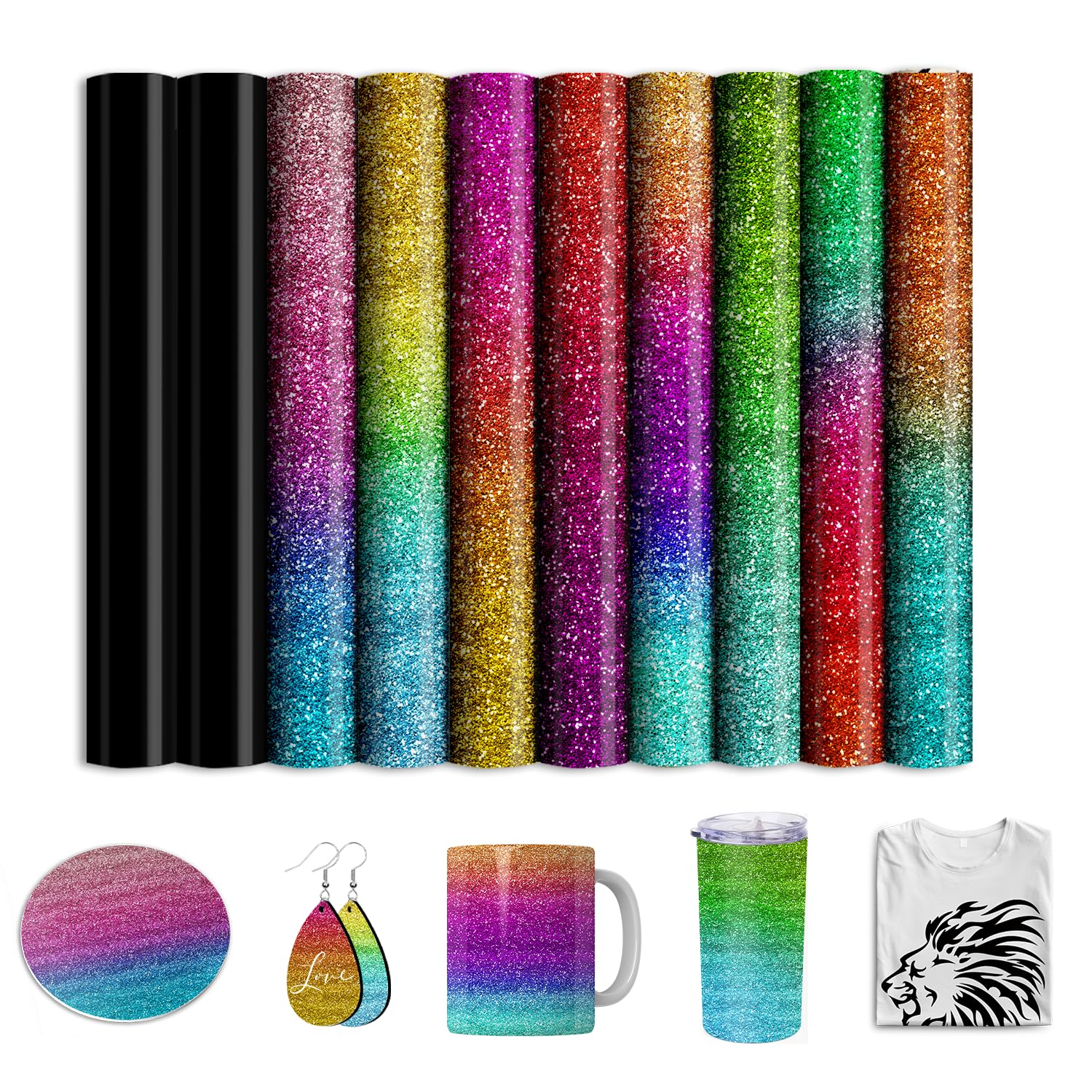 Black Infusible Ink Film for Sublimation Mug Blanks, Glitter Sublimation Paper for Cricut Heat Press Mug, 10 Pieces/Set, 25.5 x 30.5 cm