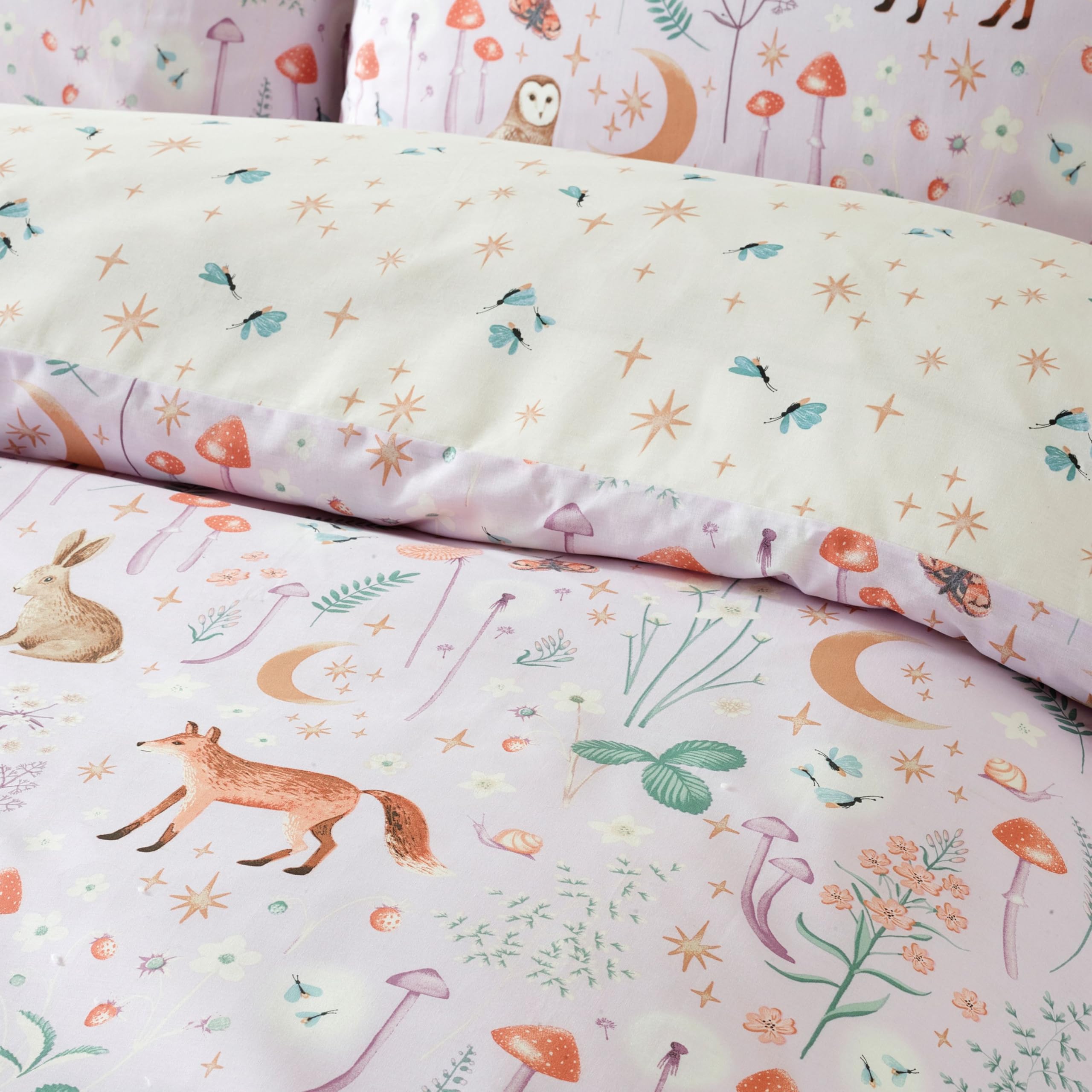 Catherine Lansfield Enchanted Twilight Animals Reversible Double Duvet Cover Set including Pillowcases Lilac - Image 4