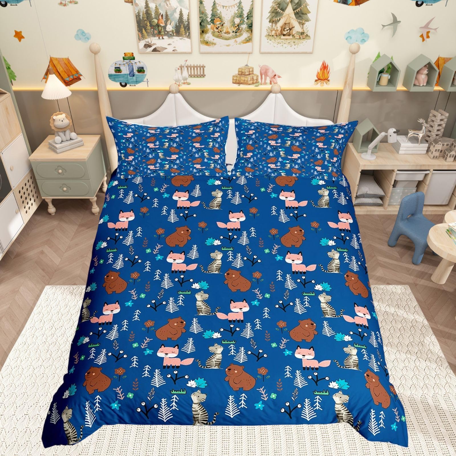 Homewish Kids Cartoon Animals King Size Duvet Cover Sets Reversible