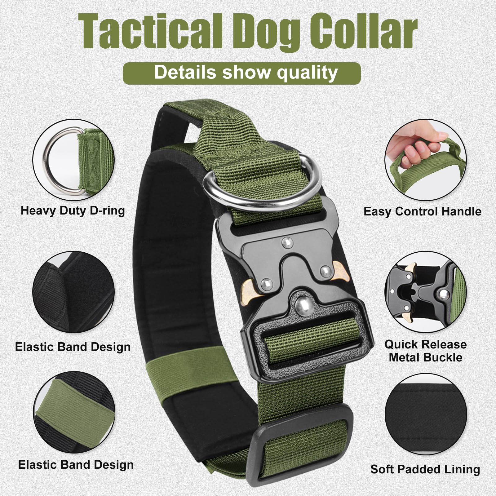 AKOFIC Tactical Dog Collar, Heavy Duty Wide Dog Collar with Handle and Soft Padded - Image 2