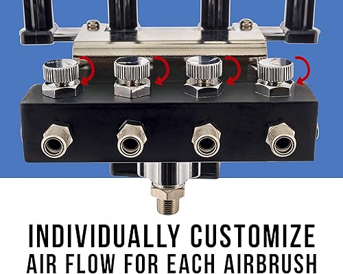 Miniatura 3 de Master Airbrush Estación de soporte con colector divisor de aire de 4 vías, soporta hasta 4 aerógrafos, abrazadera en la mesa de trabajo, sobremesa,