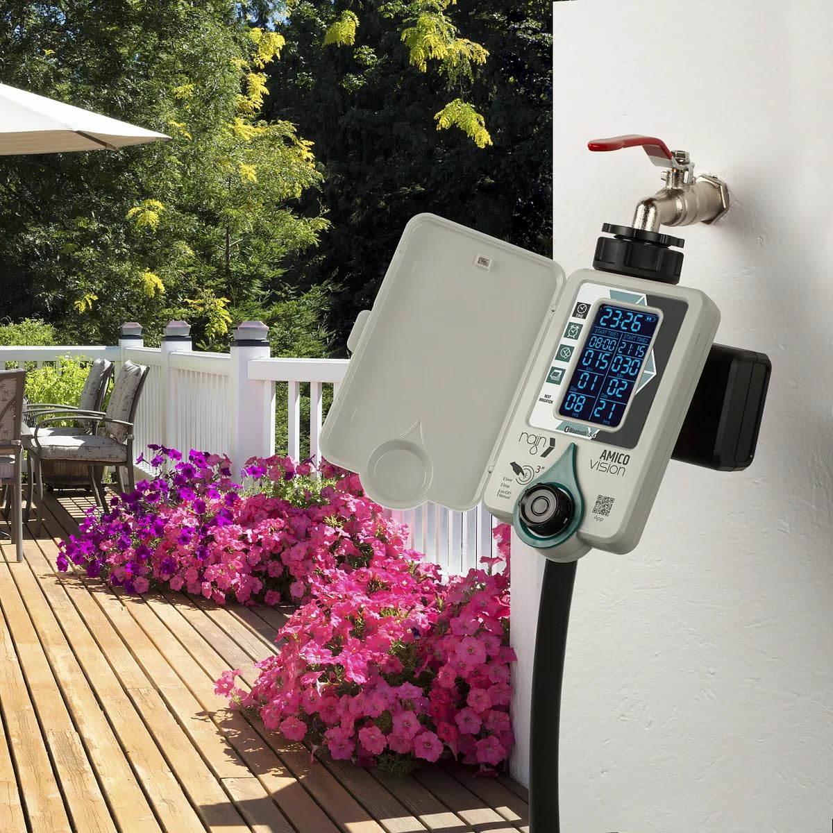 Amico Vision Centralina Smart per Irrigazione, Bluetooth 5.0, Display LCD, Programmabile, Ricaricabile USB, per Terrazzi e Balconi