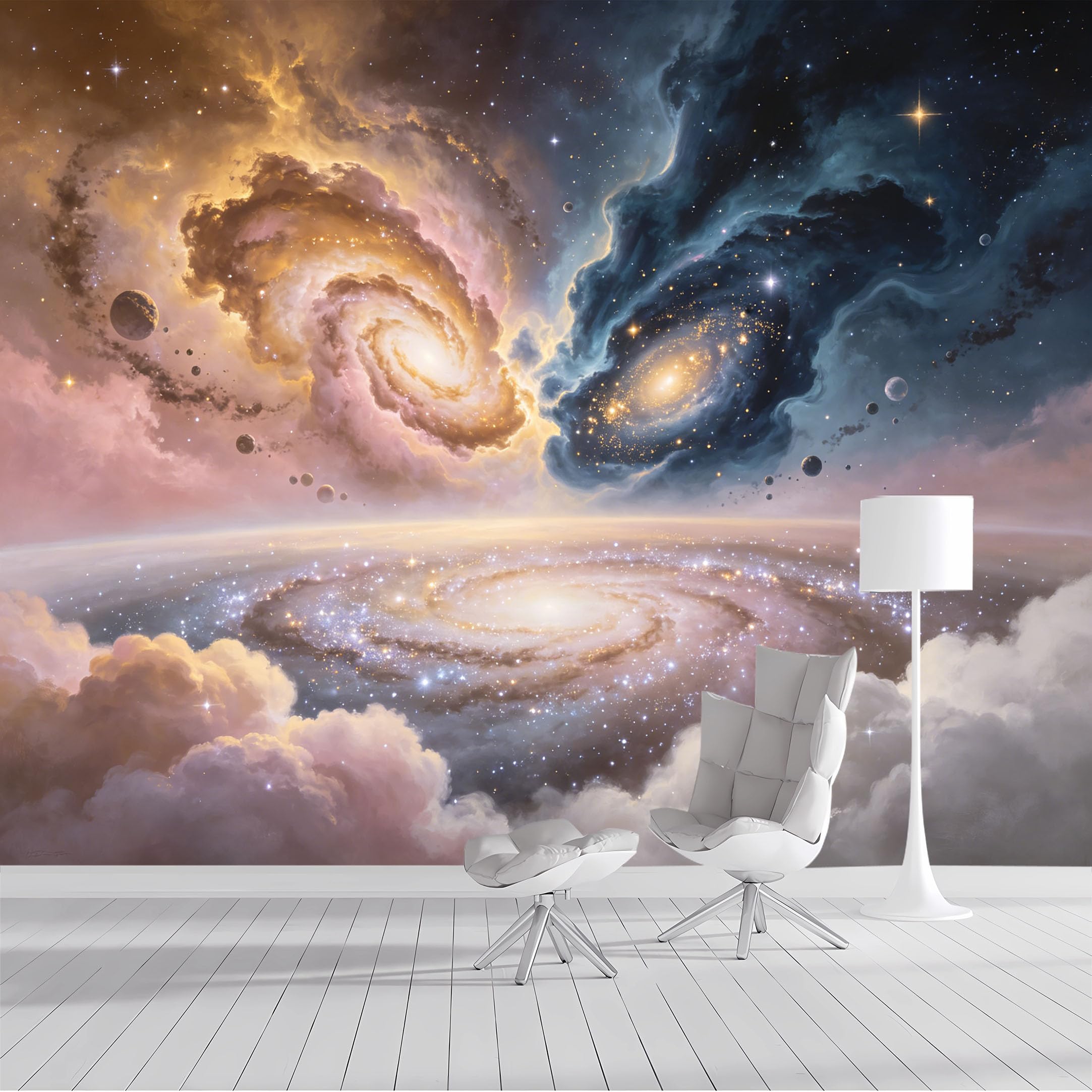 Custom Size Wall Mural Cosmic Nebula Galaxy Sky Starry Night Swirling Clouds Oil Painting SelfAdhesive Wall Fabric Removable Peel and Stick Wallpaper for Living Room Bedroom Bathroom