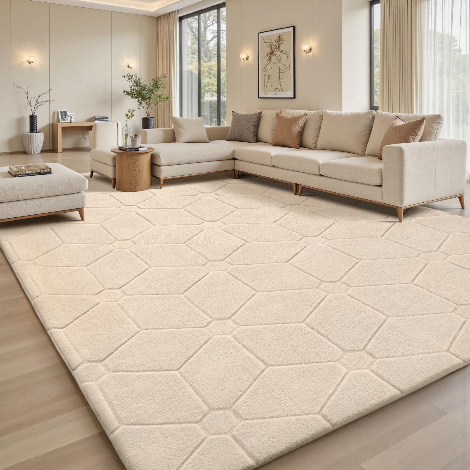 Treeboy Rugs Living Room Large 275x370 Area Rugs for Bedroom Beige Carpet — image 1