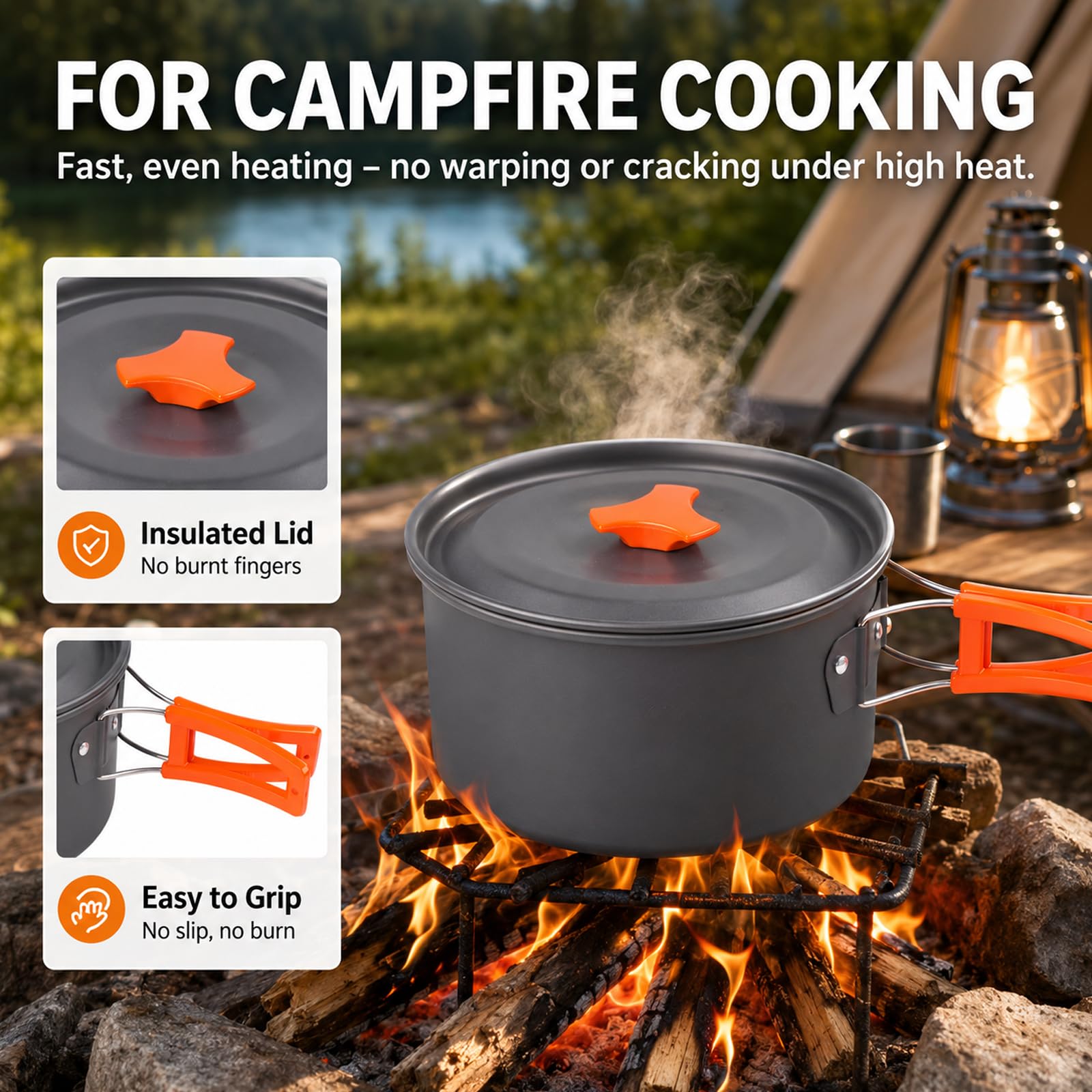 aiGear Camping Kochgeschirr Set/Outdoor Geschirr Set | Camping Topf Kochtopf Tragbar Aluminium | mit Aufbewahrungsbeutel | für Outdoor Camping Wandern Wandern Picknick