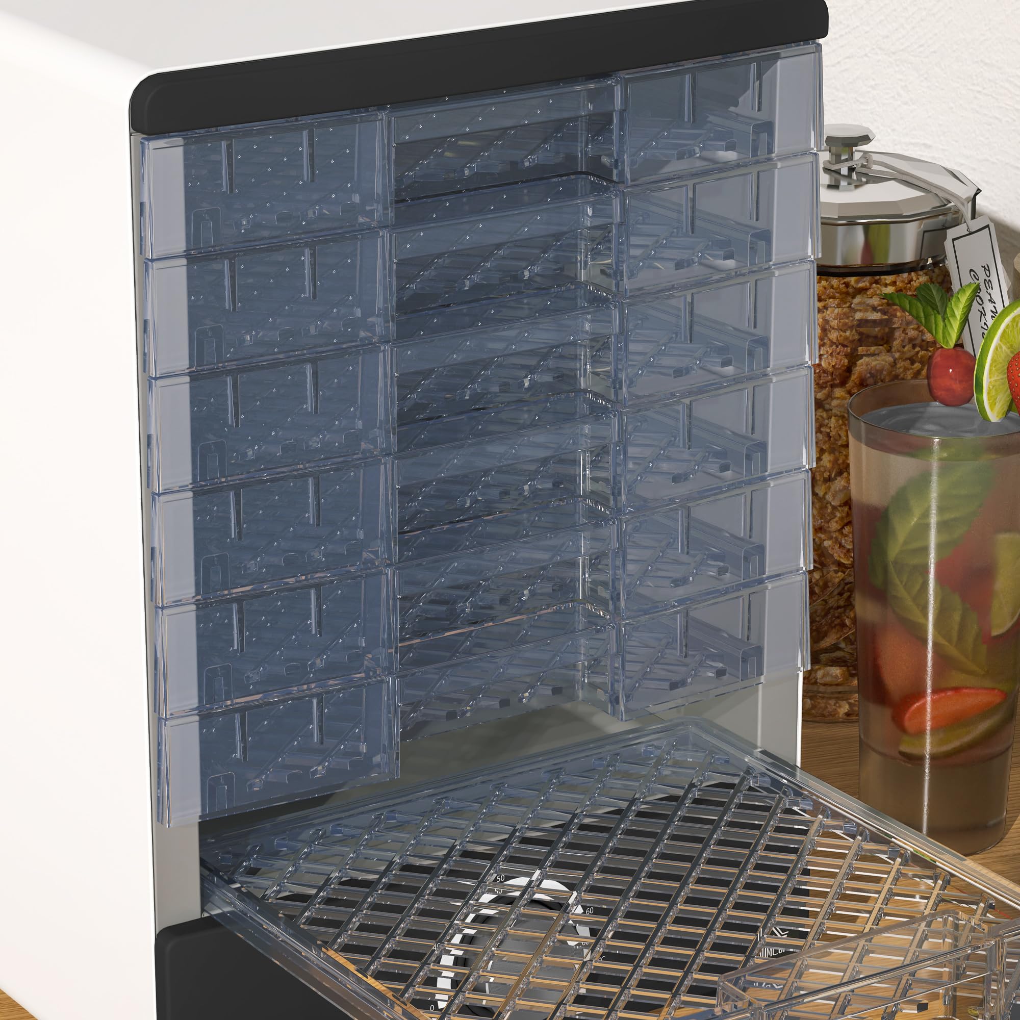 HOMCOM Deshidratador de Alimentos 350W con 7 Bandejas Temperatura Regulable 40-70 ℃ Deshidratadora para Frutas Verduras y Golosinas para Mascotas Blanco