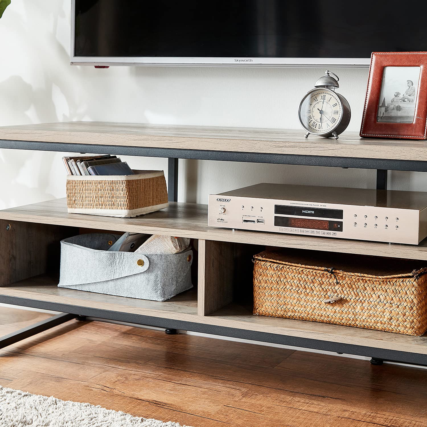 LINSY HOME TV Stand for up to 55" TV, 3Tier Open Storage Shelves Entertainment Center