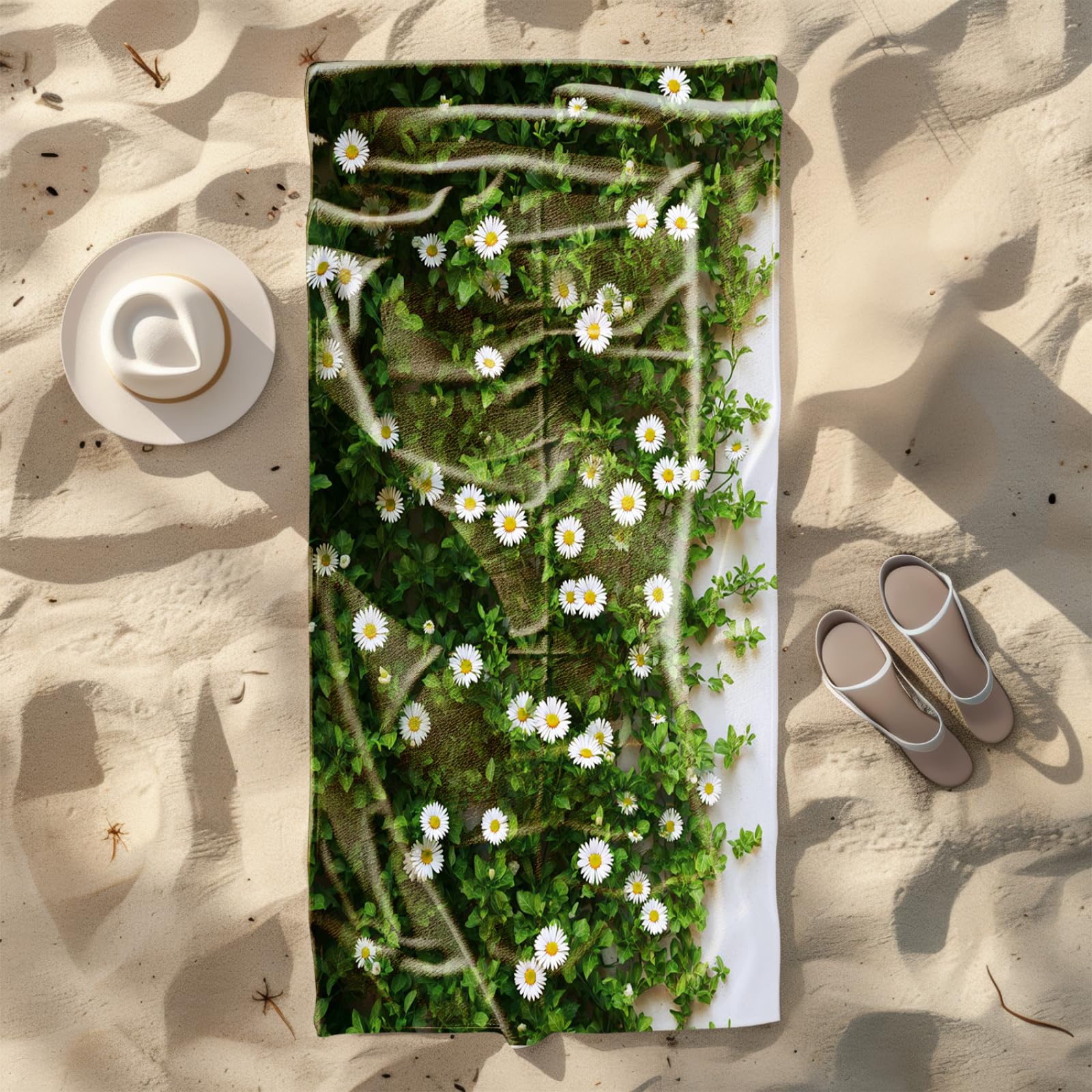 Générique Serviette Microfibre Plage Modèle Vert Blanc
