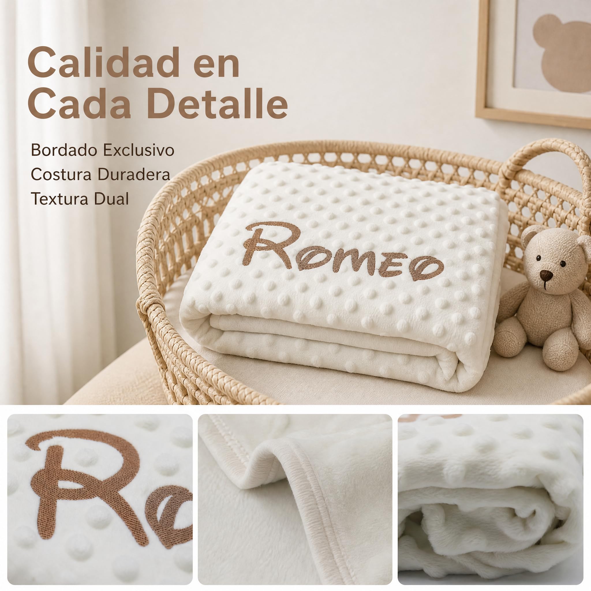 various Manta Bebé Personalizada con Nombre Bordado, 80x110 cm, Manta Suave y Cálida para Recién Nacido, Microfibra 100% Poliéster, Regalo Original para Bebé, Cuna y Cochecito (Beige)