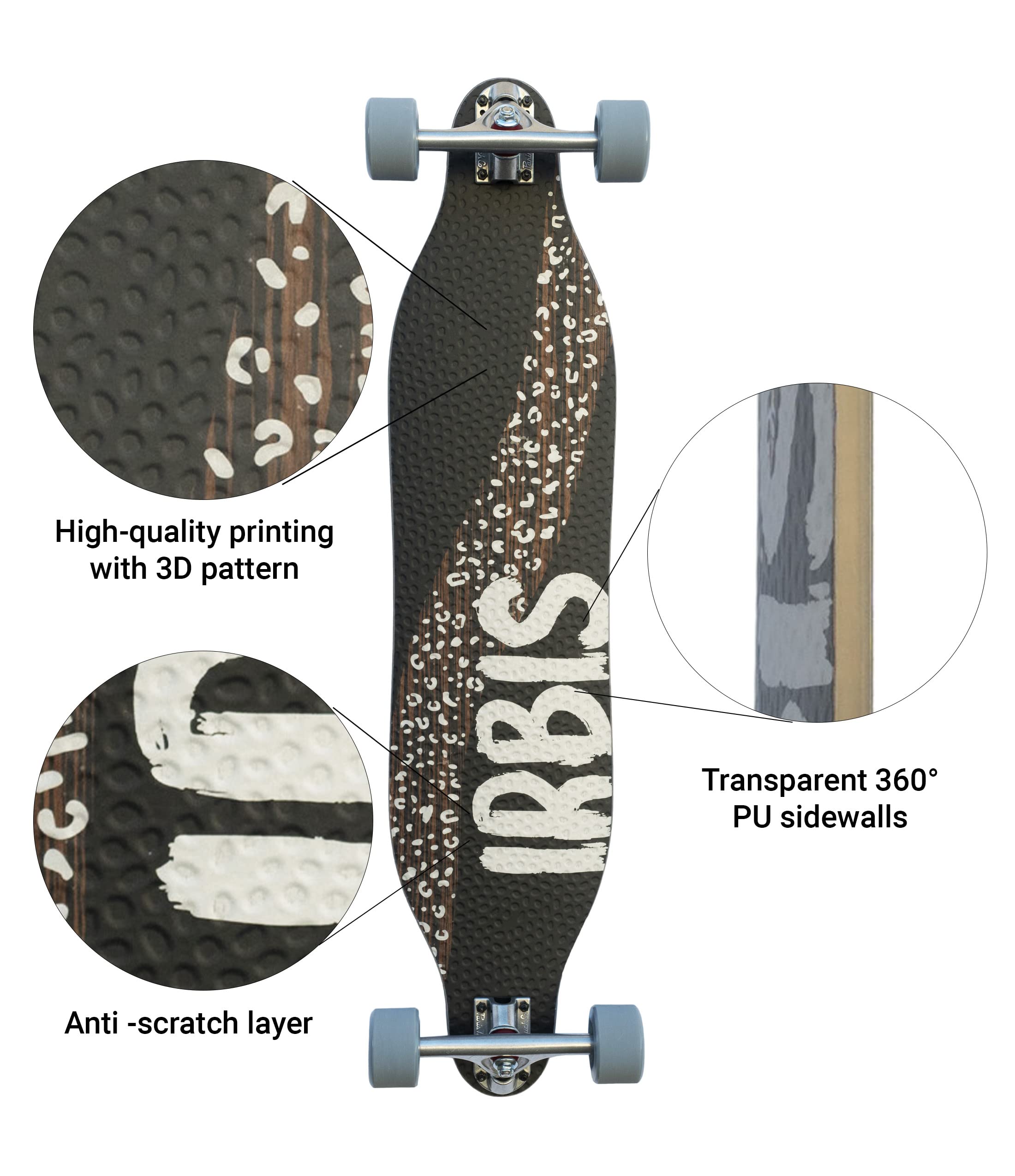 SWITCH IRBIS Longboard polyvalent Switch 97 cm Idéal pour le carving Commuting, Cruising Pumping Fibre de verre Flex Paris V2 150 mm Trucks pour adolescents et adultes Cruiser Fabriqué en Europe