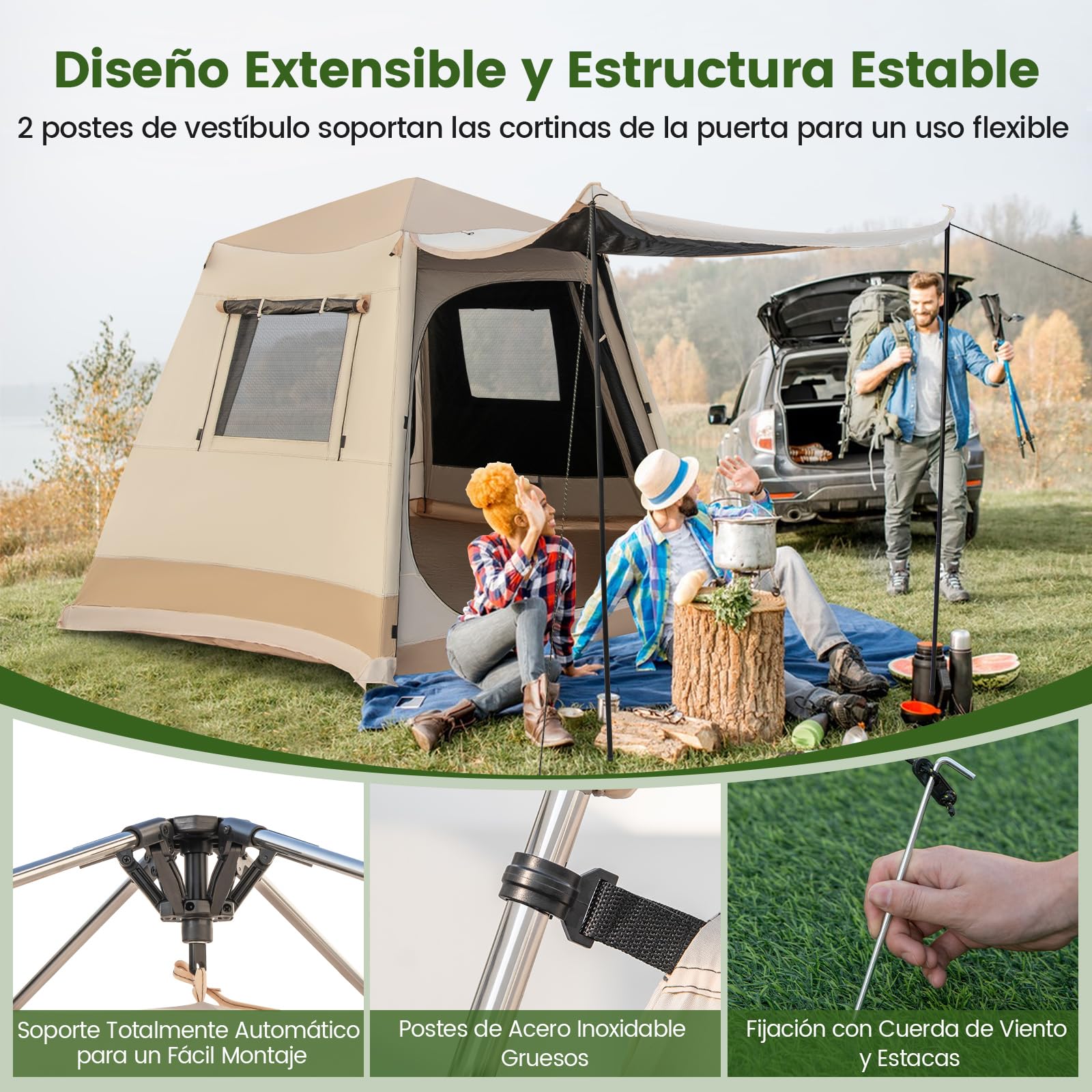 GOPLUS Carpa de Campamento Pop-up con Soporte Automático | Tienda Familiar para 4-6 Personas con Tela Resistente al Sol y la Lluvia, Bolsa de Transporte