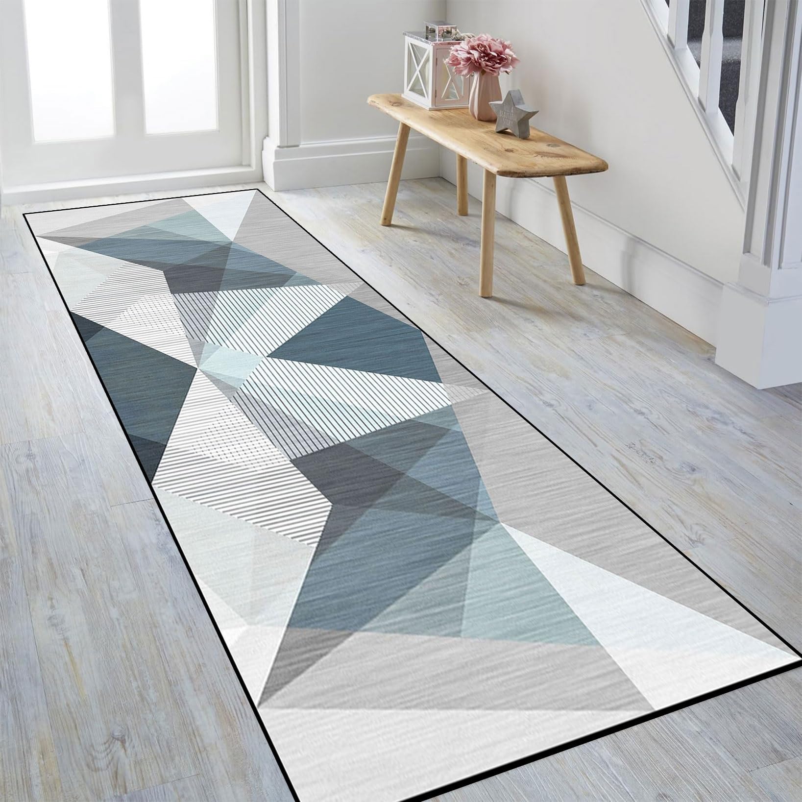 Tappeto Runner 115 x 320 cm Lavabile Antiscivolo Tappeto Runner Lungo Anti-Fatica, Motivo Geometrico per Corridoi, Cucine, Bagni, Lavanderia, E