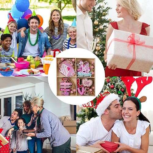 Miniatura 2 de Adornos de madera para el día de San Valentín, 12 colgantes de amor de corazón, decoraciones de madera con cuerda para árbol pequeño, boda,