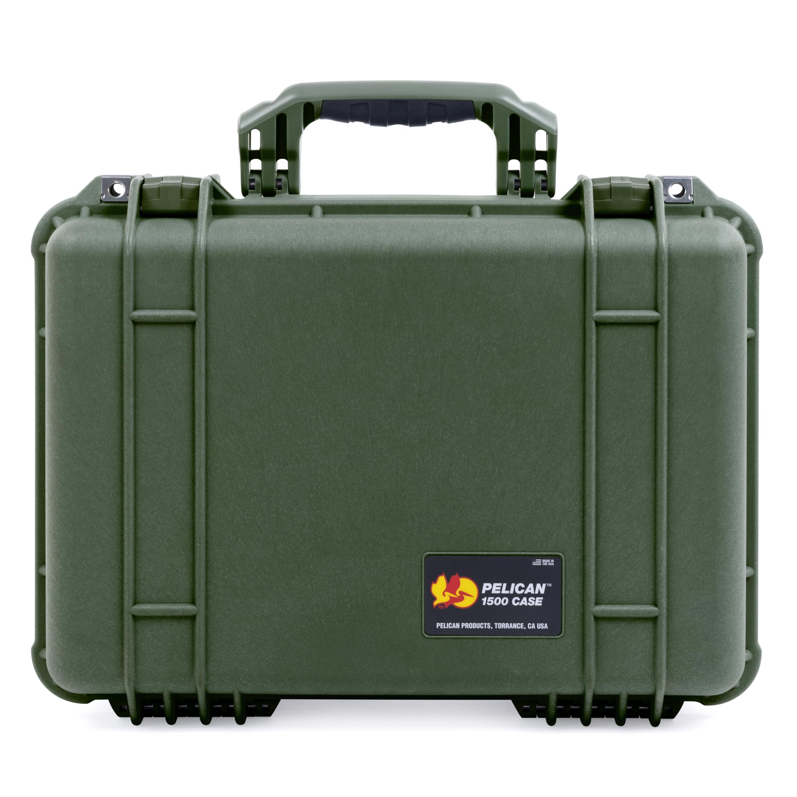 ColorCase Pelican 1500 Case OD Green - Medium Size Waterproof Case with Gray Divider & Mesh Lid Organizer - OD Green Handles & Latches