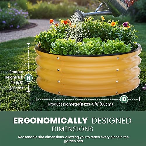 Miniatura 6 de Kit de cama de jardín elevada galvanizada redonda, 2 cajas de jardín galvanizadas en oro de otoño de 2 x 2 x 1 pie, para exteriores para verduras