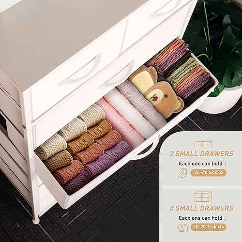 Miniatura 5 de Mifuro Cómoda alta para dormitorio, torre organizadora de almacenamiento vertical con 7 cajones, cómoda con cubos de tela, marco de acero, parte