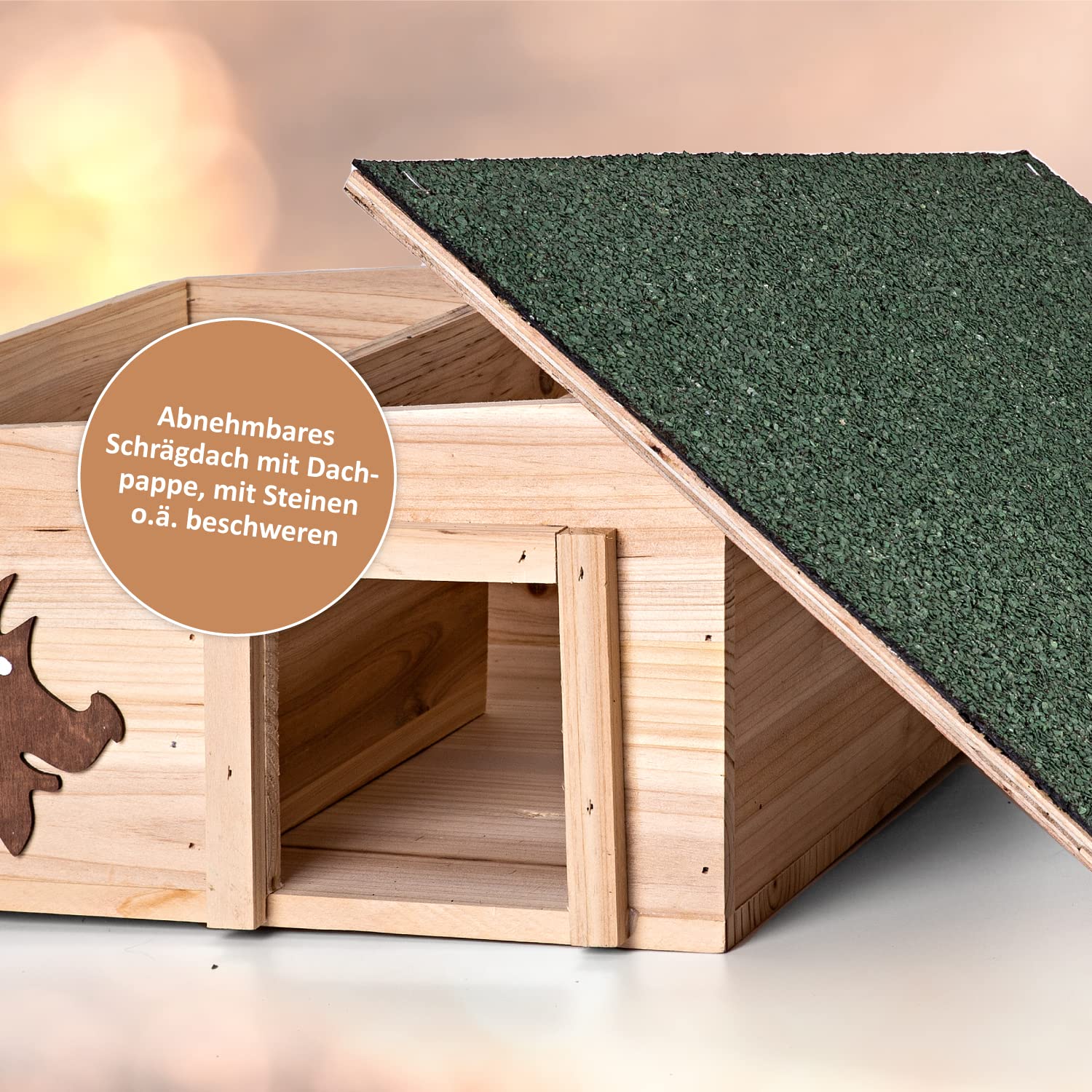 CULT Igelhaus mit Boden aus Holz 37 x 37 x 18 cm Igelhotel Labyrintheingang Igelfutter Haus Igelhütte Schlafhaus Deko Garten