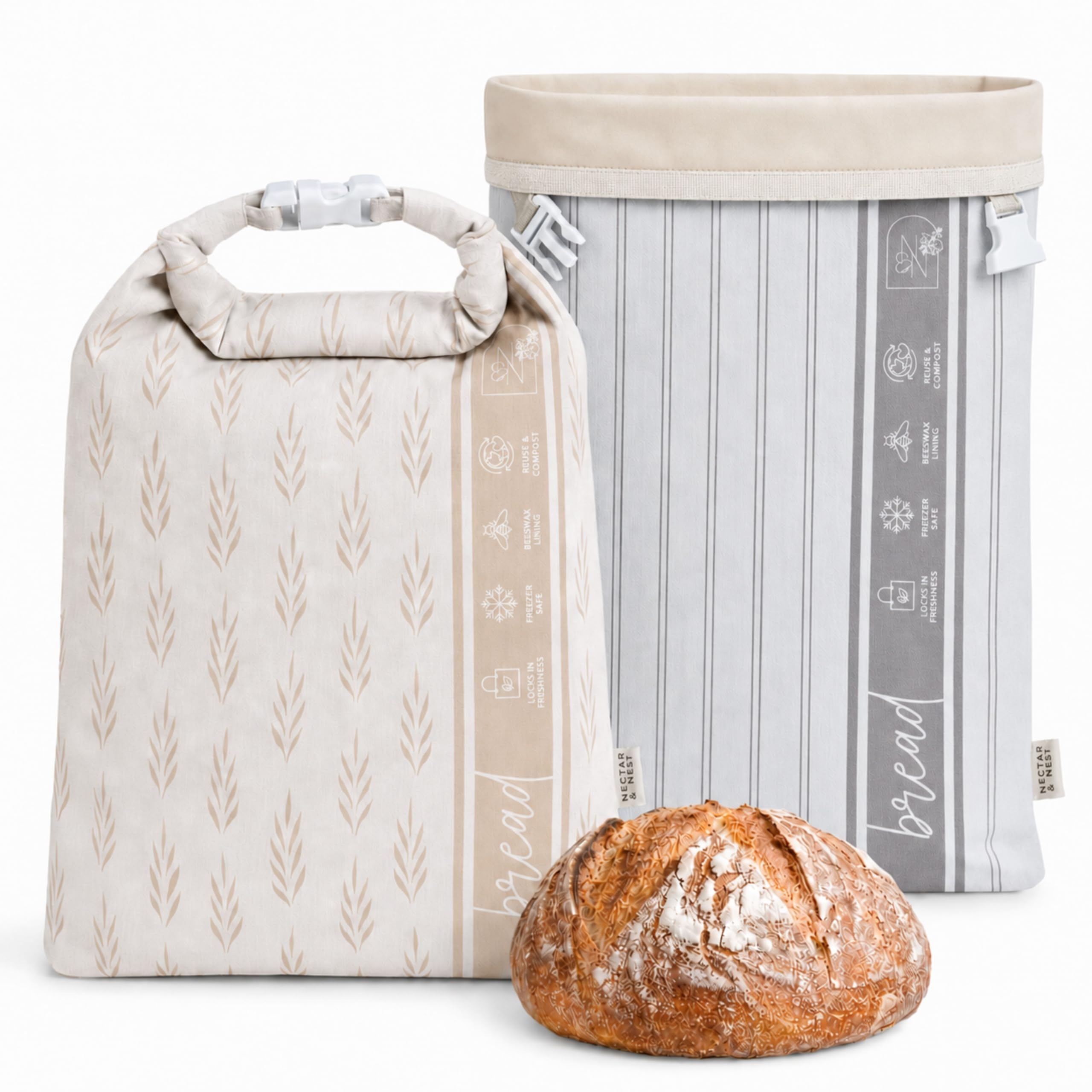 Nectar &amp; Nest Reusable Beeswax Bread Bags for Homemade Bread &amp; Sourdough