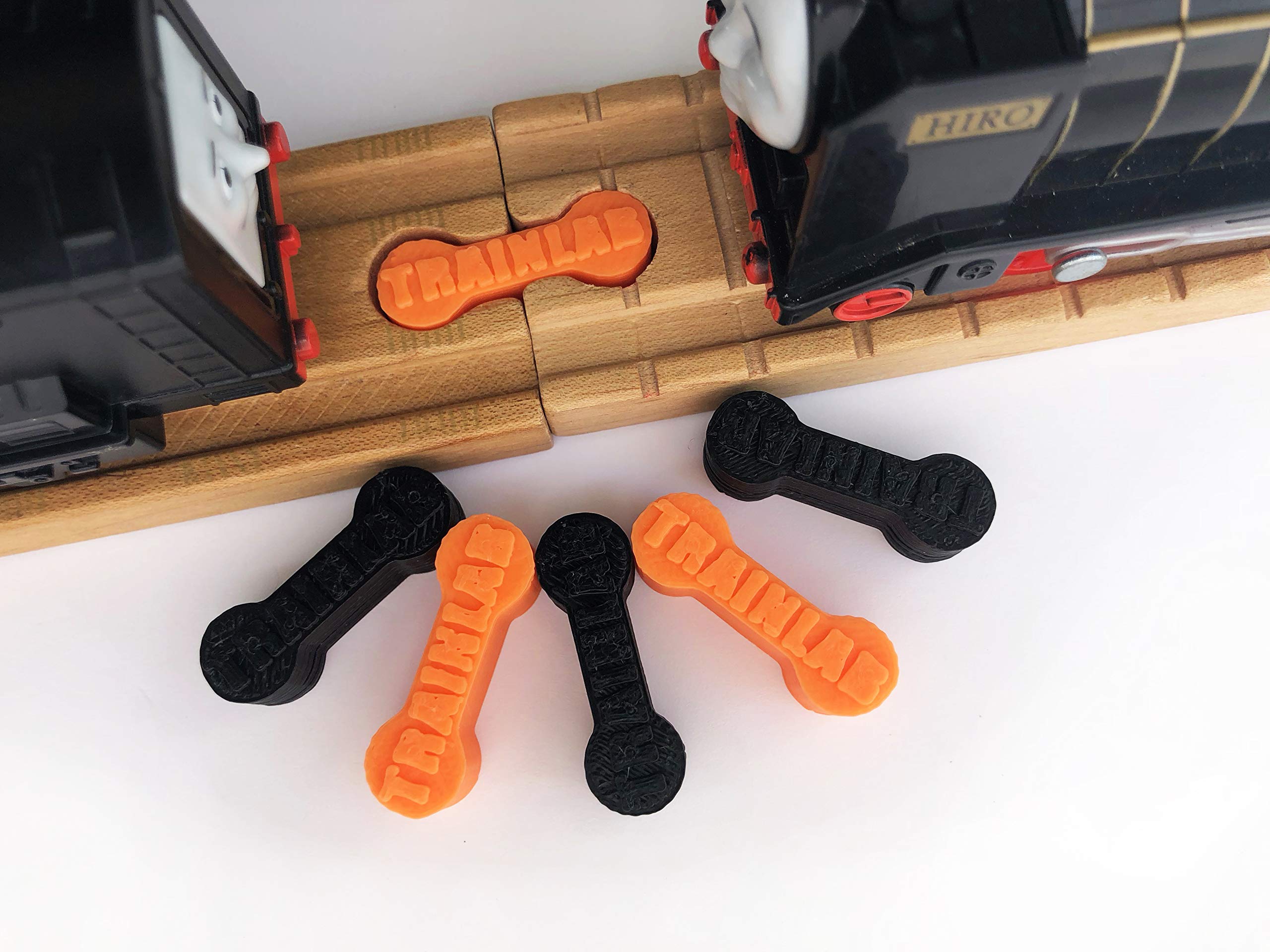 TrainLab Dog Bone Train Track Adapter Connectors (6pcs) (Black & Orange)