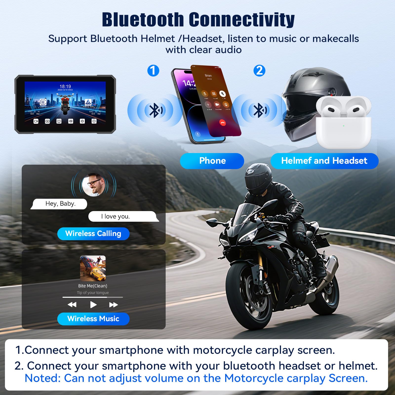 Carplay Moto 5 Pulgadas para Carplay Android Auto, Dashcam Delantera y Trasera para Coche, GPS Dashcam Moto con App, Navegación GPS, Siri, G-oogle Assistant, Bluetooth, Resistente al Agua