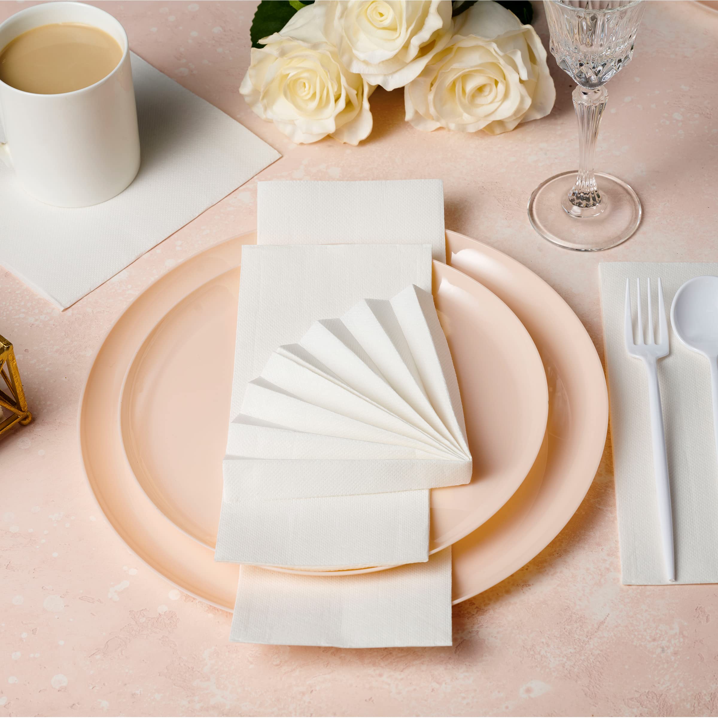 Servilletas de papel para cena todos los días, [100 unidades] 43.2 cm x 43.2 cm, servilletas desechables acolchadas de 2 capas para bodas, fiestas o eventos, toalla de mano de invitados para baño o