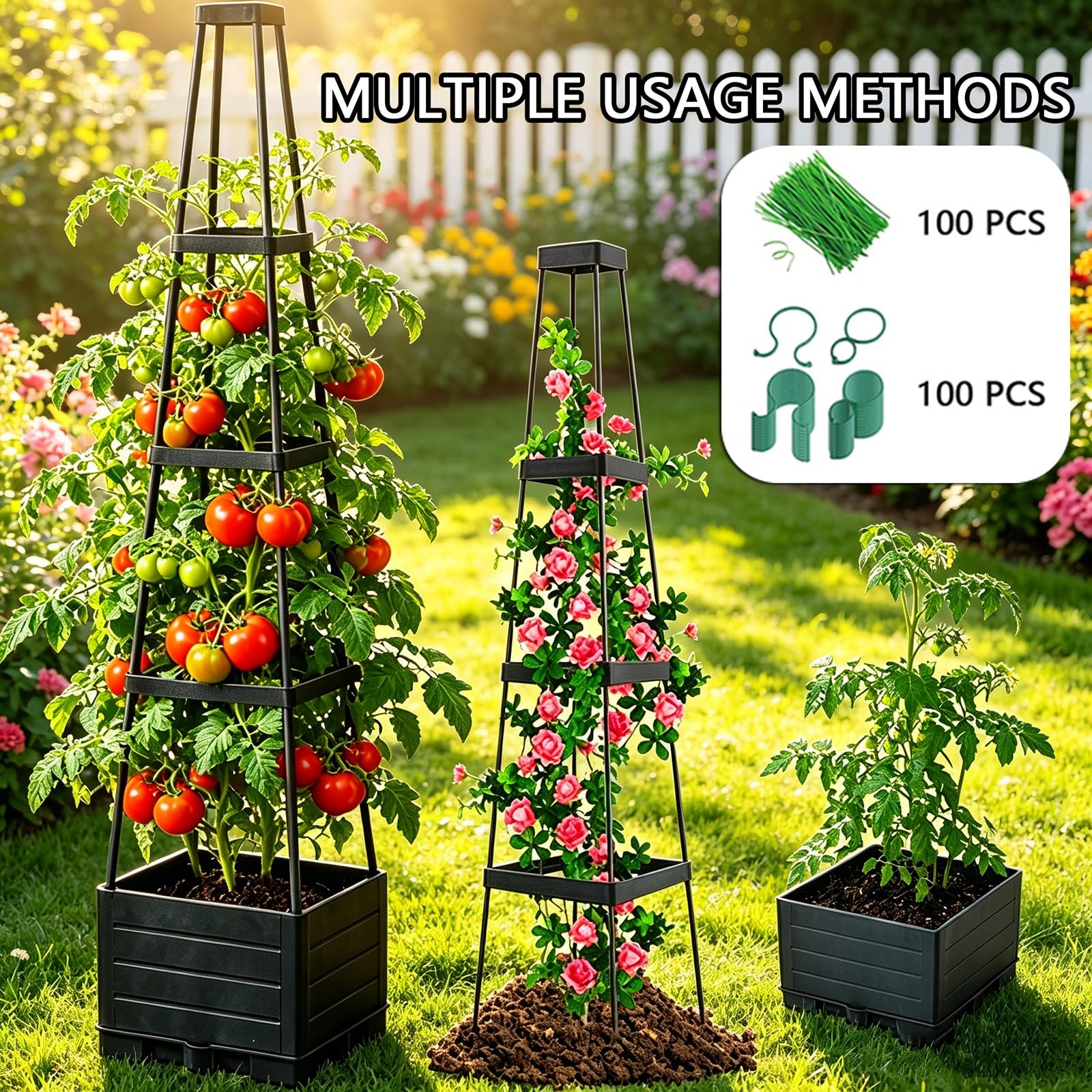 Jardinière Surélevée À Arrosage Autoirriguant avec Treillis, 114cm 140cm Tuteur Tomate avec Support pour Plantes Grimpantes, Fleurs Et Légumes, Intérieur Et Extérieur(114cm/44.9in)