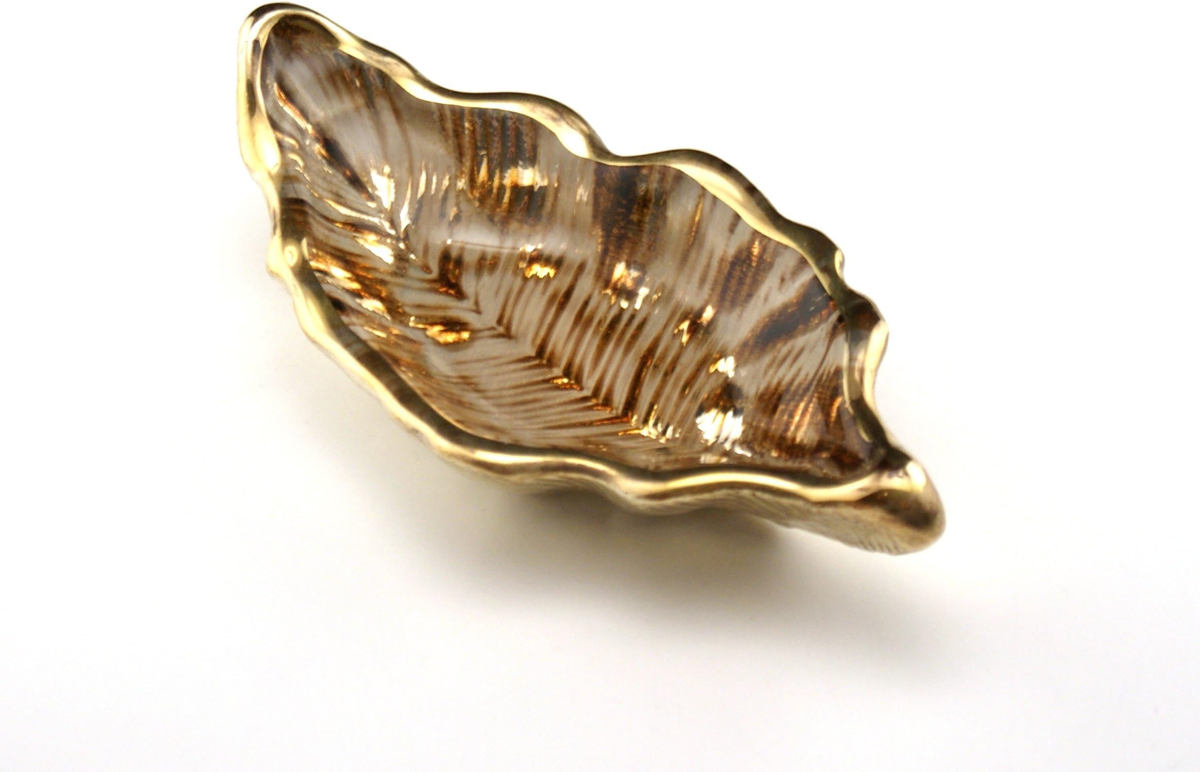Arda Willow Leaf 3-1/2-Inch By 6-Inch Leaf Dish, Silver Beige Brown Gold Rim, Set of 4