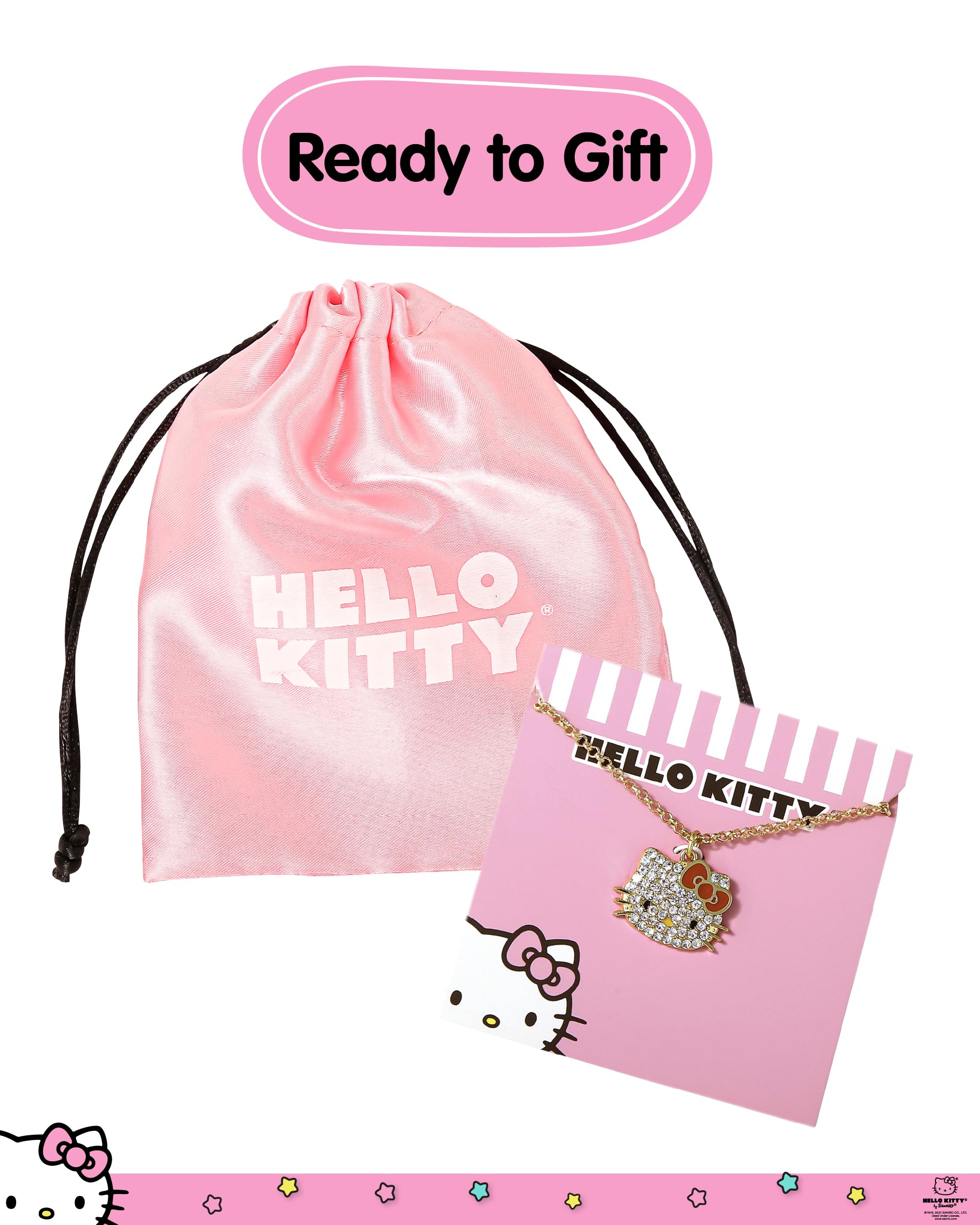 SALLY ROSE Hello Kitty Necklace for Women with Pave Crystals, 16"+3" Gold Plated and Enamel Sanrio Pendant Necklace Official License