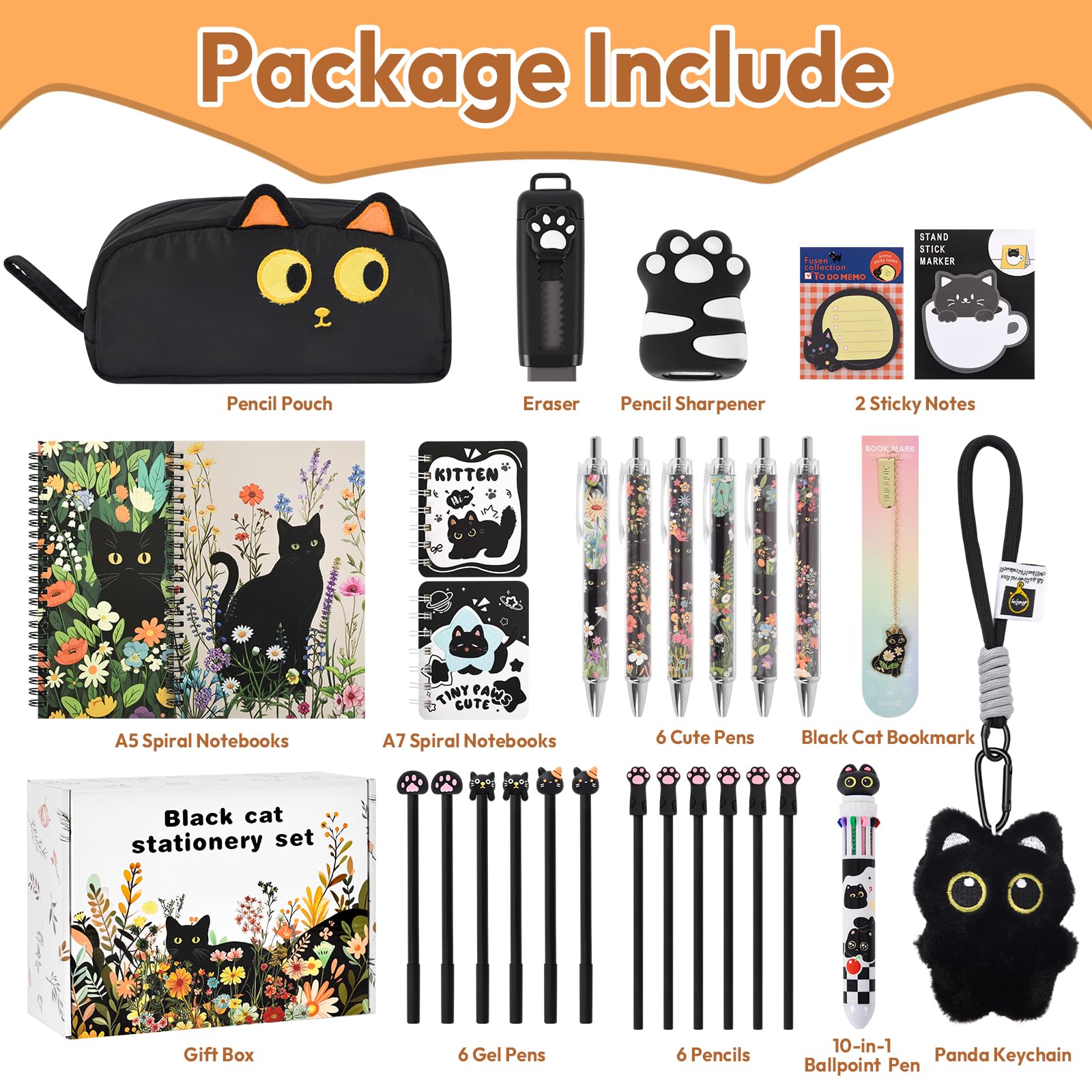 Cute Black Cat Stationery Set - Gifts for Cat Lovers -2 Cute Black Cat Stationery Set - Gifts for Cat Lovers -2
