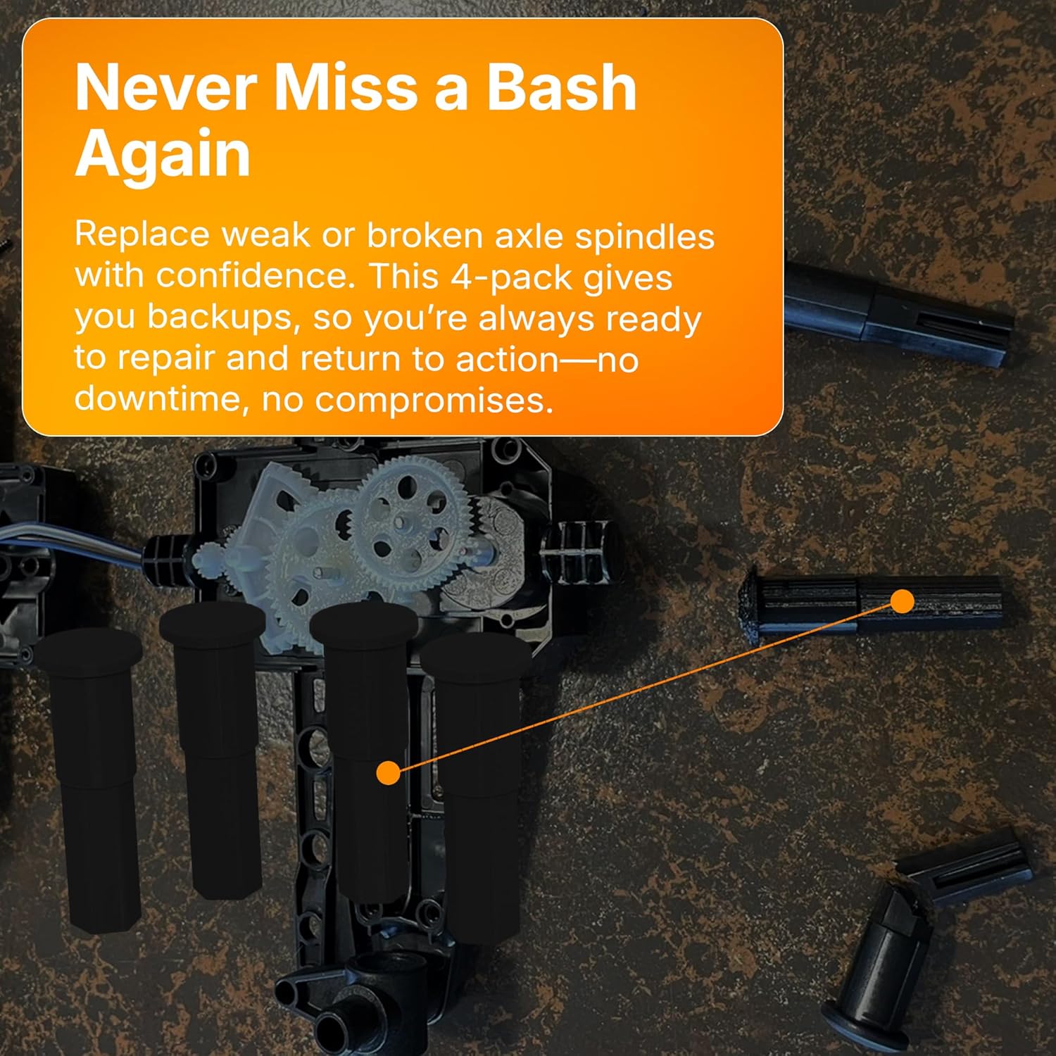 SplashNColor Front or Rear Axle Spindle Replacement for Monster Jam Mega Grave Digger RC Truck – Heavy-Duty, Snug Fit, Wobble-Free Repair Part – Rugged & Reliable for Rough Terrain – Black (4 Pack)