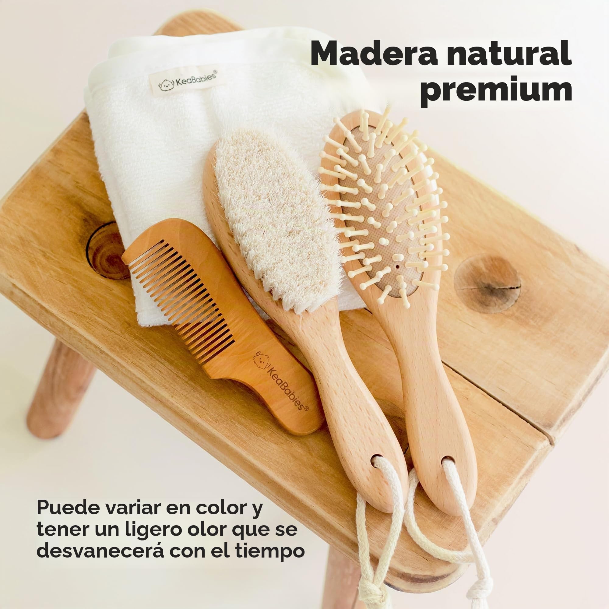 Cepillo de pelo para bebé recién nacido - Madera natural con cerdas suaves de cabra para la costra láctea - Kit de cuidado de cepillo de pelo para el cuero cabelludo perfecto para bebés, niños pequeño
