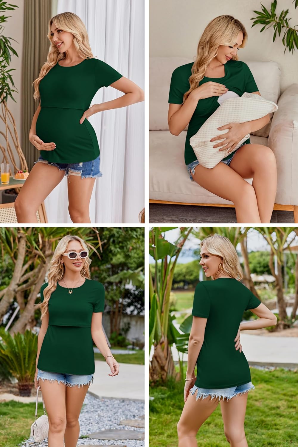 Ekouaer Womens Nursing Tops 3 Pack Double Layer Breastfeeding Shirts Short Sleeve Maternity Clothes S-XXL - Image 4