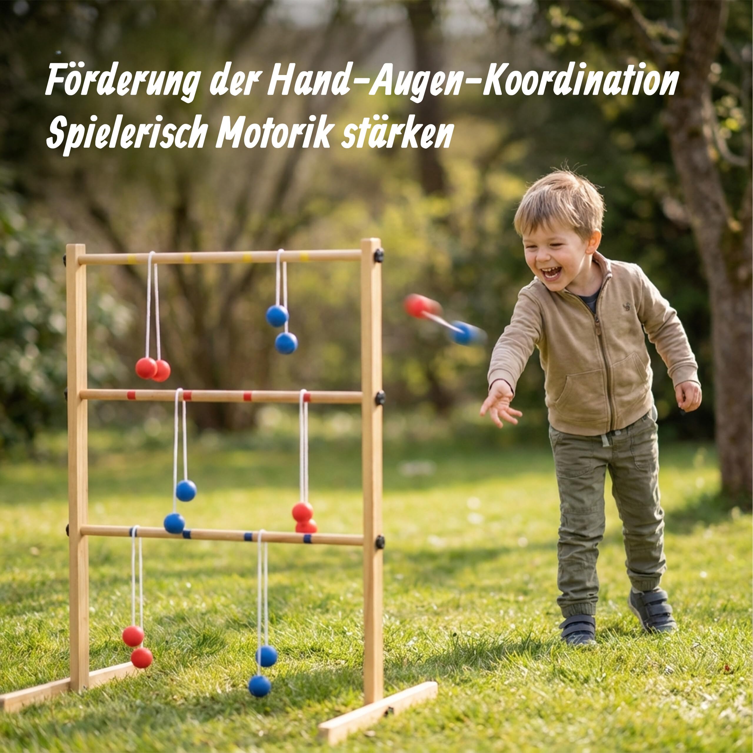 Relaxdays Leitergolf, Wurfspiel für Garten, Outdoor Spiel Kinder, Leiterspiel mit 6 Bällen, HBT 89x64x45 cm, Holz, Natur