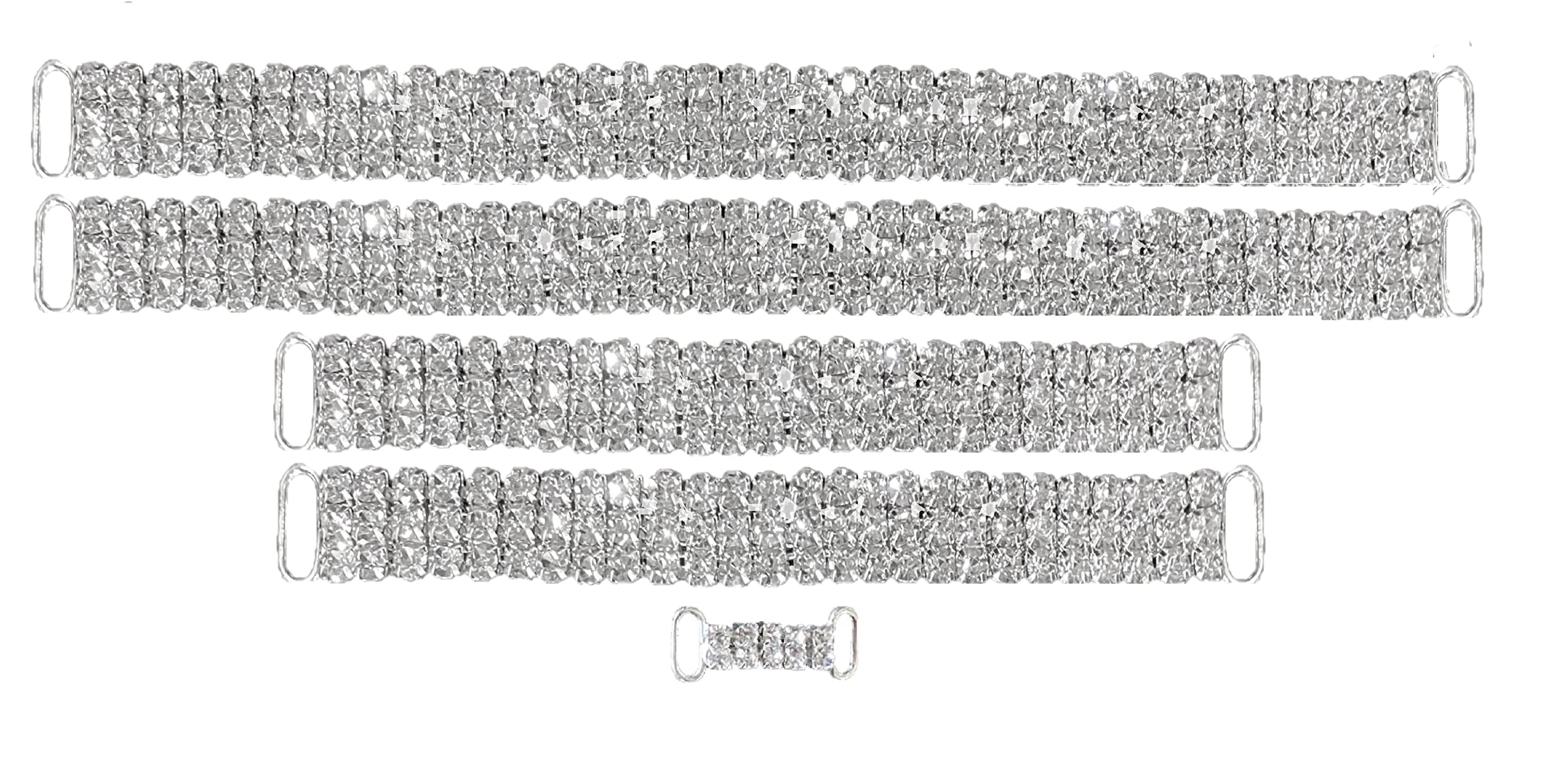 AAA Rhinestone 3-Row Style 5-Piece Bikini Connector Set - Super Durable, Reinforced Back with Comfort Strip for NPC, IFBB, WBFF, SNBF Bodybuilding Stage Suits, Sparkly Rhinestone Competition Wear