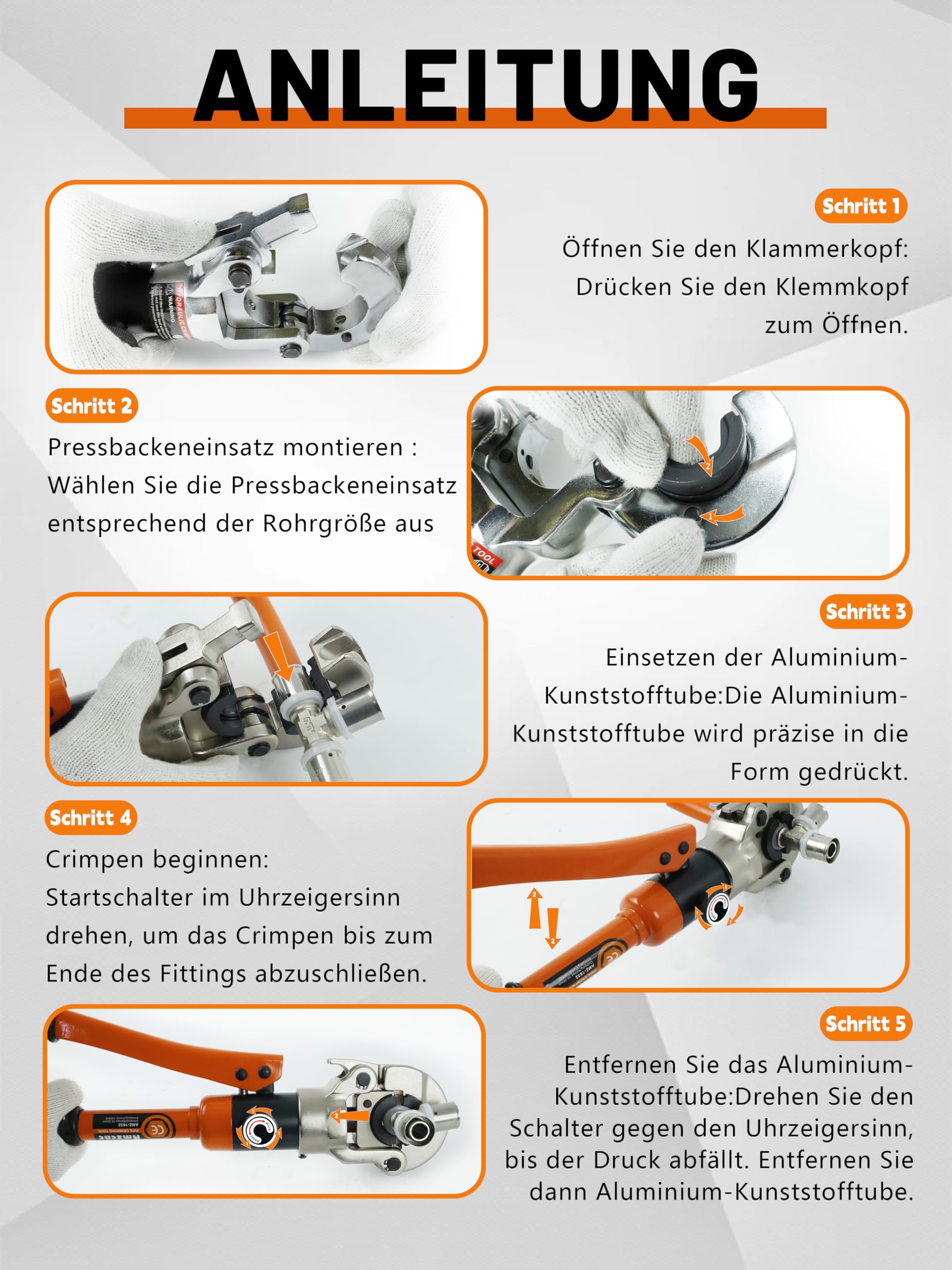 AMZCNC Alicates Prensadores de Tuberías, Crimpadora Hidráulica Multicapa ΦTH16-20-26-32 mm, Para Tubos de Tuberías multicapa, tuberías de aluminio-plástico, tuberías compuestas y tuberías de plástico.
