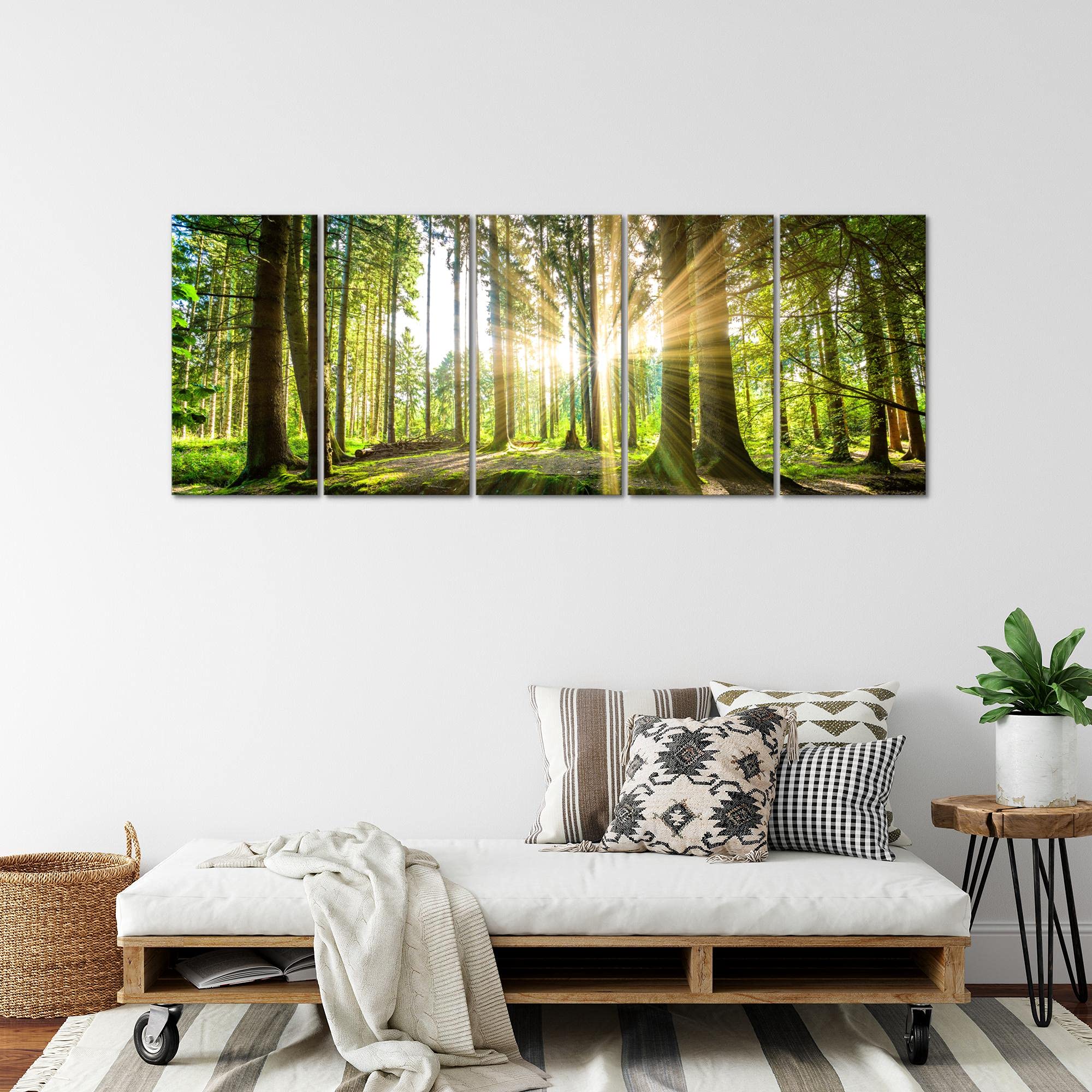 Runa Art Quadri XXL Foresta paesaggio 200 x 80 cm Verde 5 Pezzi - Made in Germany - 503855b