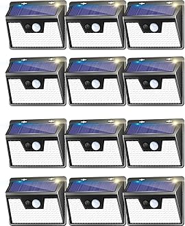 Solar Lights Outdoor 12 Pack, 140LED/3 Modes Motion Sensor Outdoor Lights Solar Powered, Wireless IP65 Waterproof Solar Wall Lights Outdoor Lights, Bright for Backyard Garden Fence Patio Front Door