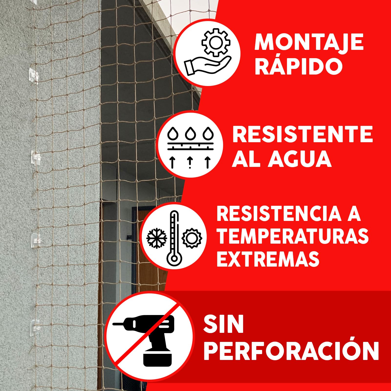 Konzept 11 Ganchos red gatos 70 u. con adhesivo 60 ml, ideales para redes de balcón, color transparente, sin necesidad de taladrar, para uso en exteriores e interiores.
