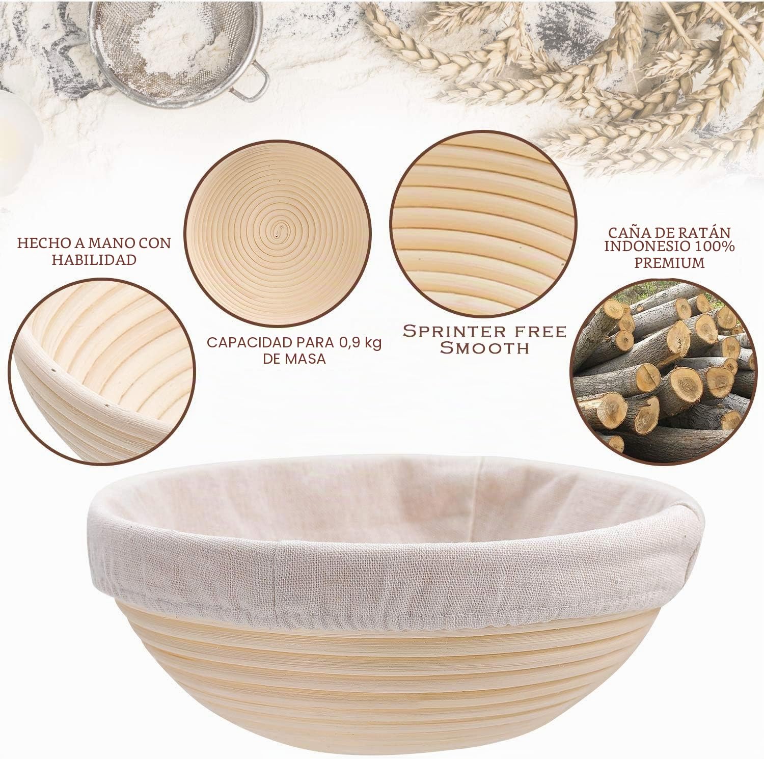 YAANI Juego de 2 cestas para fermentar pan redondas y ovaladas, cesta para fermentar Banneton + batidor de masa + cuchillas para pan + raspador de masa + raspador flexible de regalo