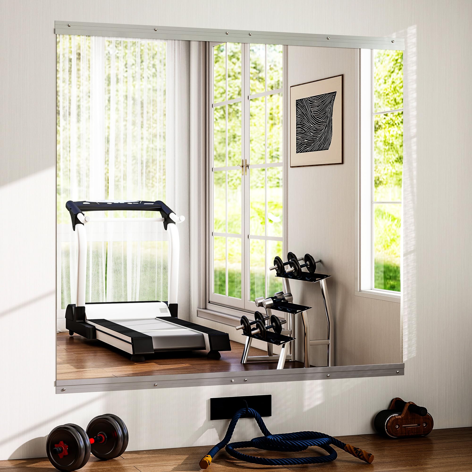 BEAUTYPEAK 2PCS Ganzkörperspiegel 152x83cm, Spiegel Fitnessraum Groß, Wandspiegel Spiegel Tanzspiegel, Gehärtetes Glas Rahmenlose für Garage, Fitnessstudio, Zuhause Yoga