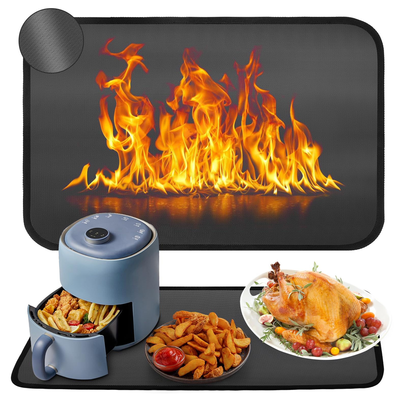 POFIBO Hitzebeständige Unterlage - 60 x 40 cm Hitzeschutzmatte, Feuerschutzmatte Rutschfest & Wasserdicht, Feuerfeste Silikonmatten für Küchenarbeitsplatten, Luftfritteuse, Mikrowelle